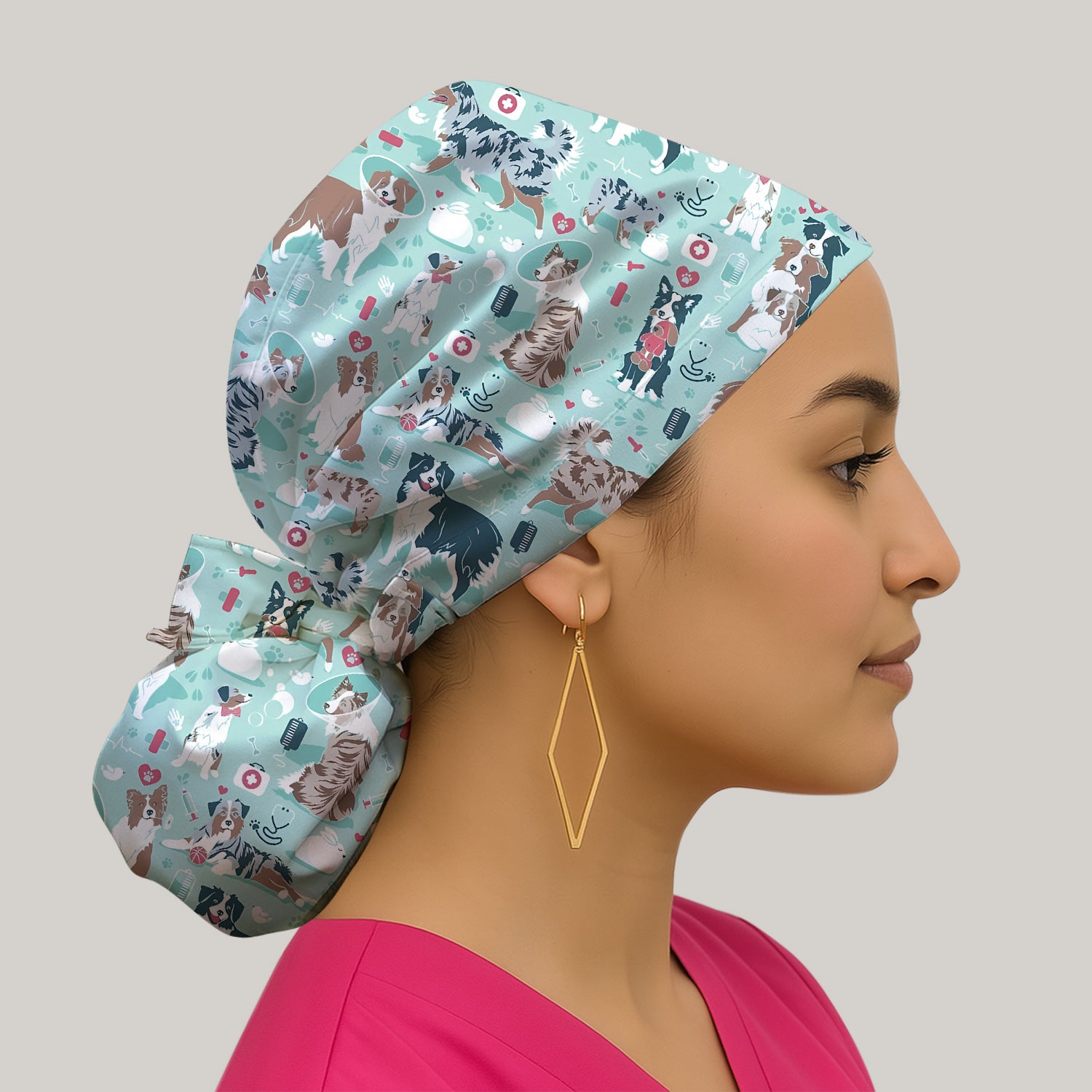 Cute Dog Pattern Veterinary Scrub Cap, Bouffant Scrub Caps for Women