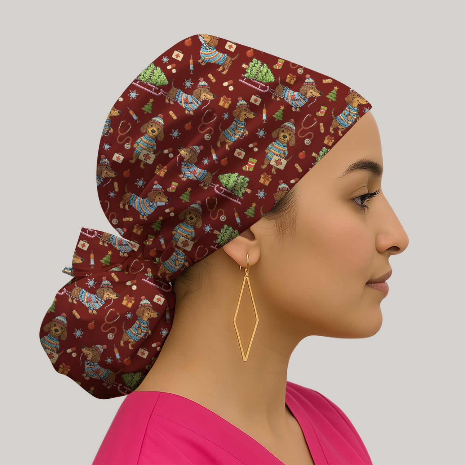 Dachshund Dog Scrub Cap For Nurse, Funny Wiener Dog Lover Gift, Cute Dog 3D Knit Pattern Hat