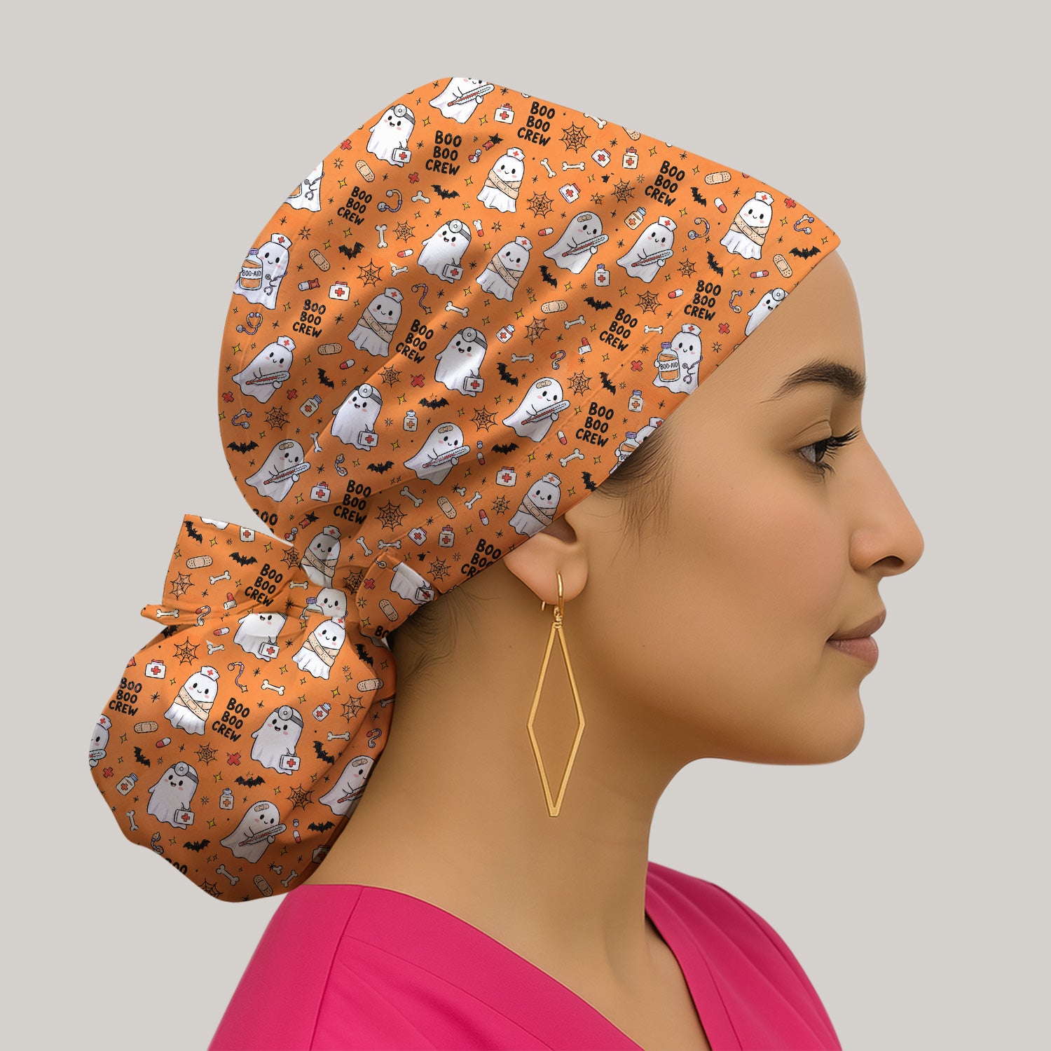Cute Halloween Boo Boo Crew Ghost Scrub Cap, Surgical Caps for Doctors