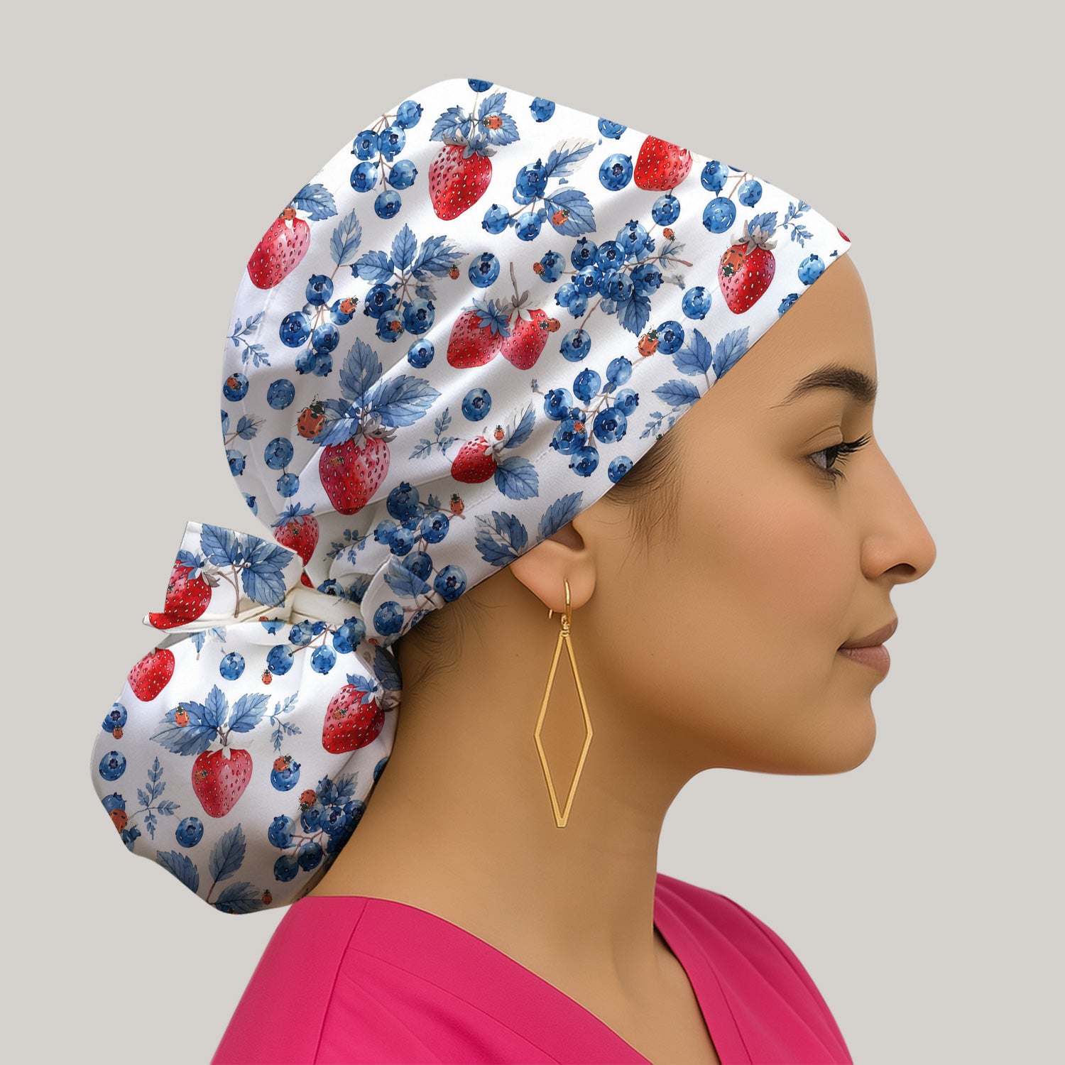 Cute Strawberry Blueberry Ladybug Pattern Scrub Cap, Surgical Caps for Doctors