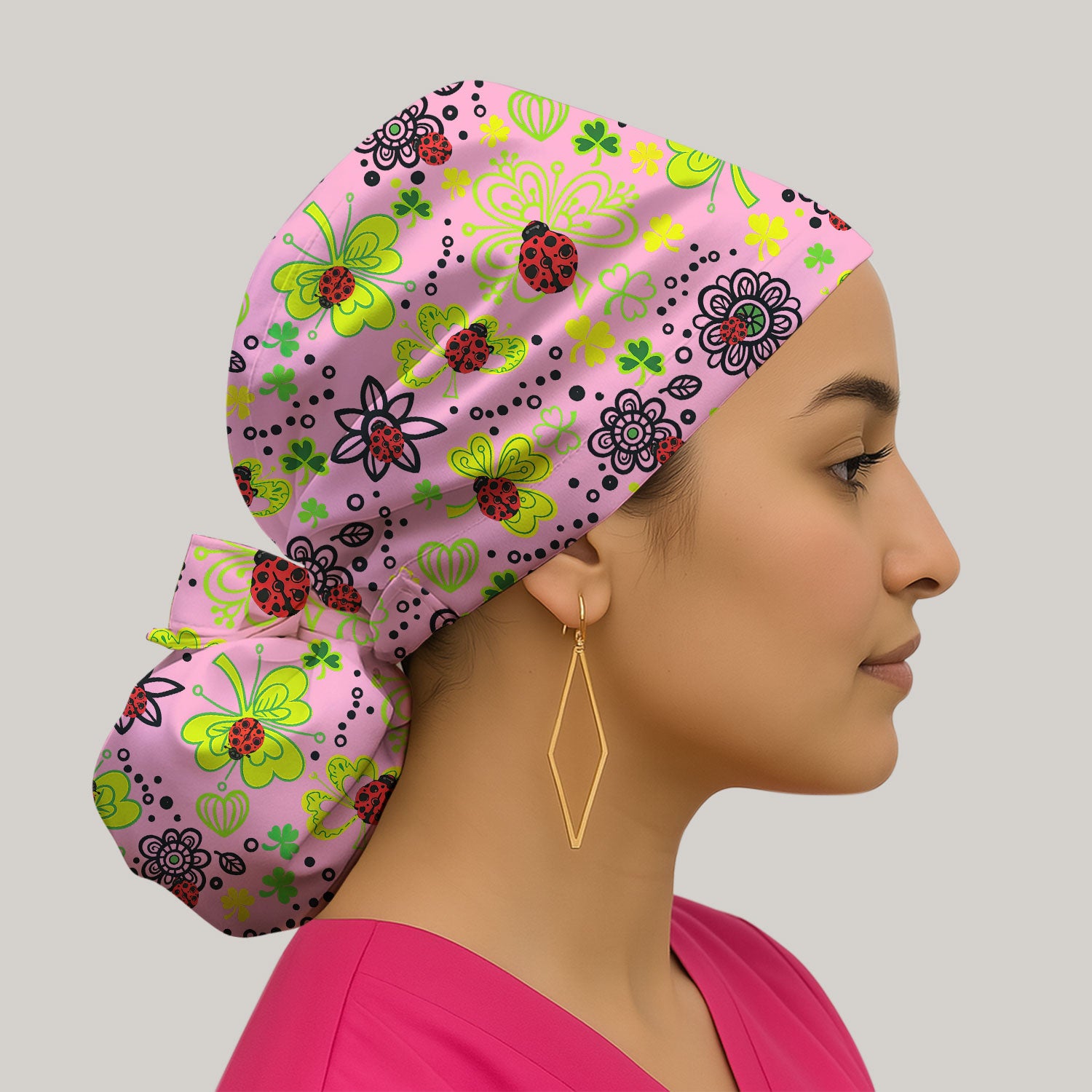 Ladybug Clover Floral Pattern Print Caps, Breathable Fabrics Caps Uniform