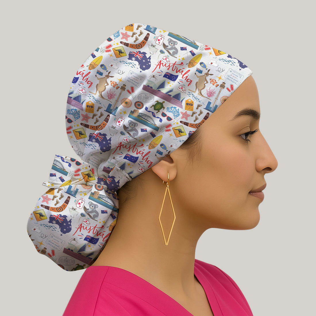 Australia Bouffant Scrub Caps for Women - Aussie Kangaroo Koala Surgical Caps for Doctors - Breathable Fabrics Caps Uniform