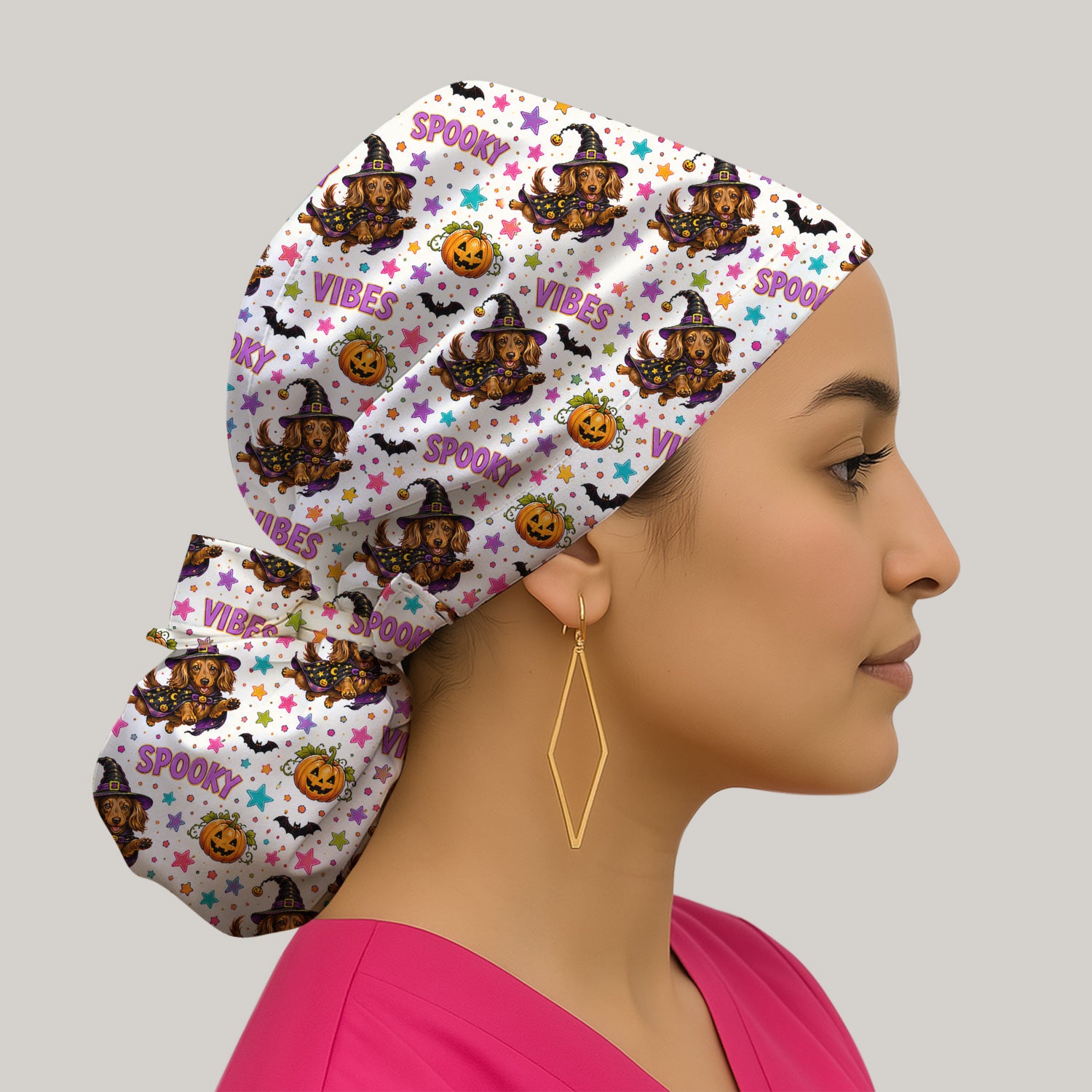 Spooky Dachshund Vibes Print Scrub Cap, Surgical Caps for Doctors