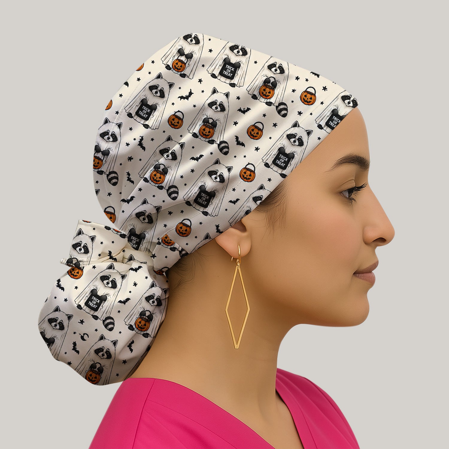 Cute Halloween Ghost Raccoon Scrub Cap, Surgical Caps for Doctors