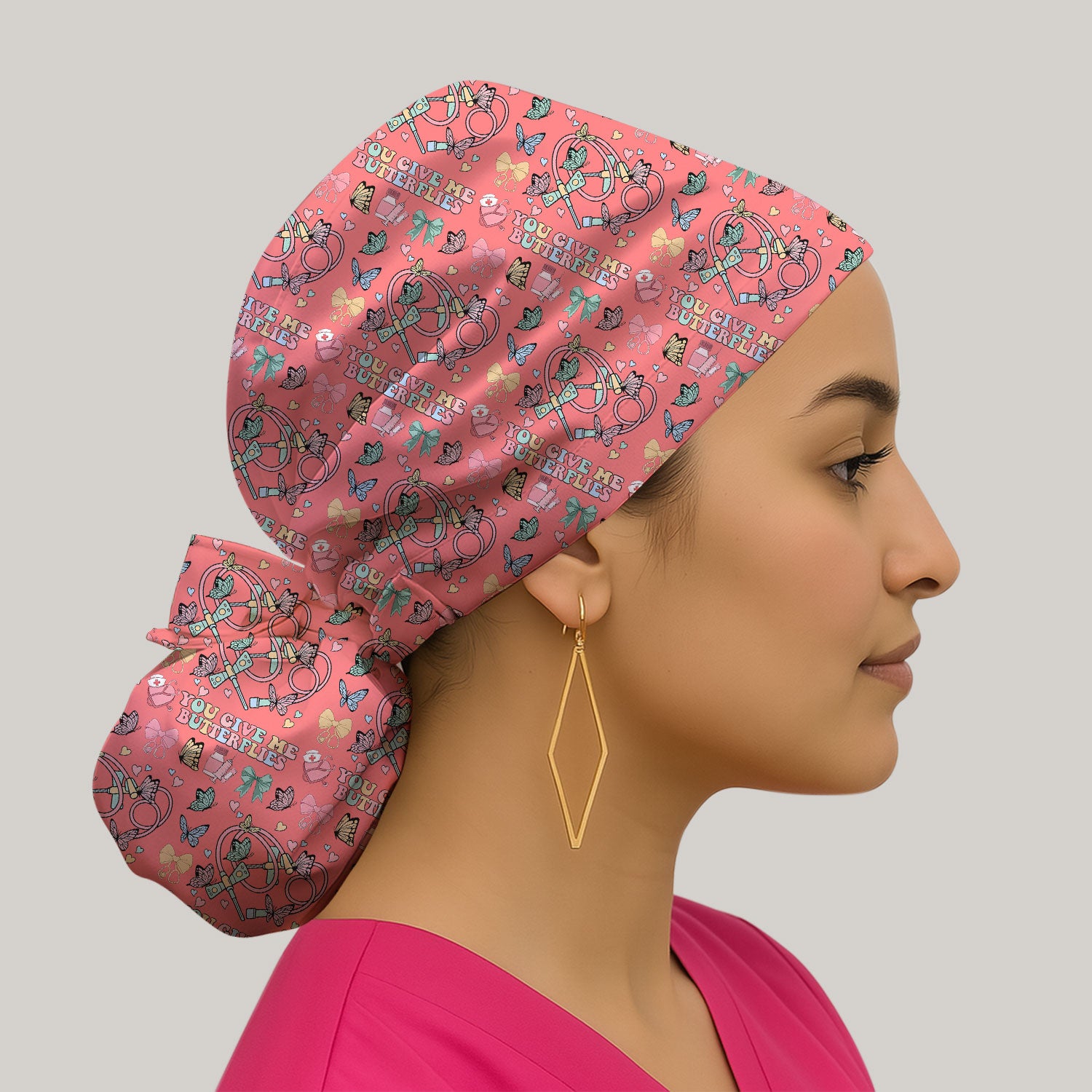 Butterfly Heart Valentine Medical Pattern Scrub Cap, Bouffant Scrub Caps for Women
