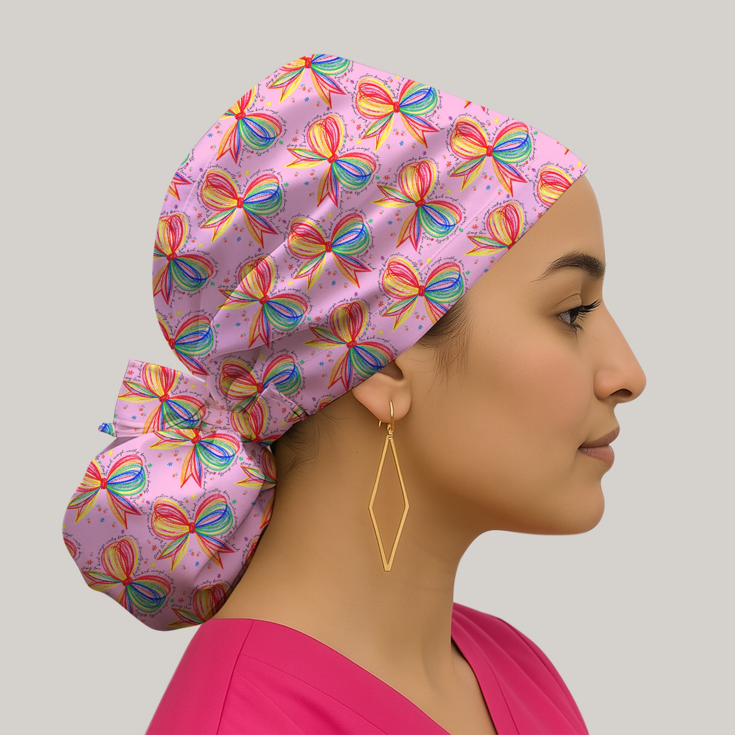 Colorful Rainbow Bow Pattern Scrub Caps, Bouffant Scrub Caps for Women