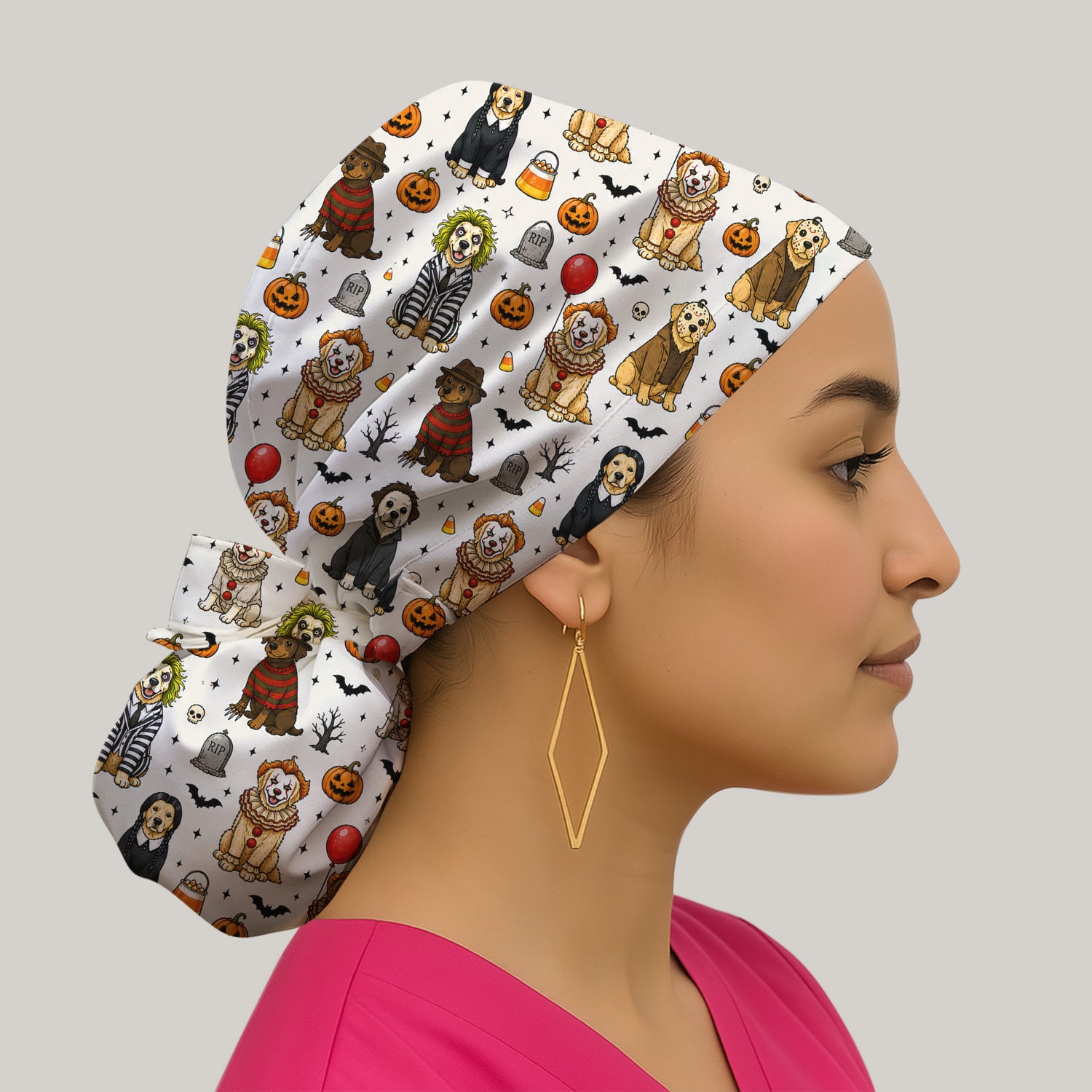 Funny Halloween Dog Pattern Scrub Cap, Surgical Caps for Doctors