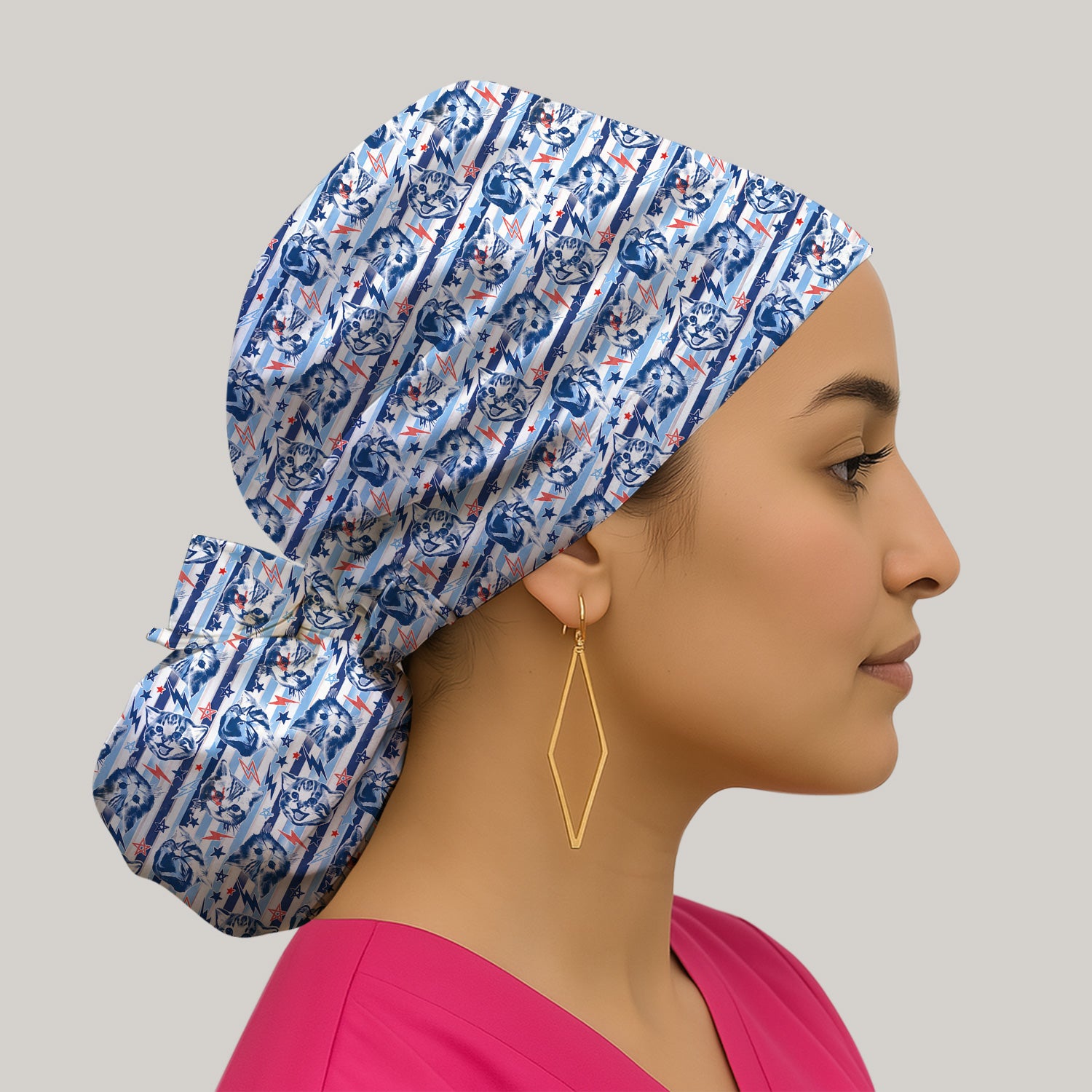 Cute Cat Faces With Lightning Print Scrub Cap, Surgical Caps for Doctors
