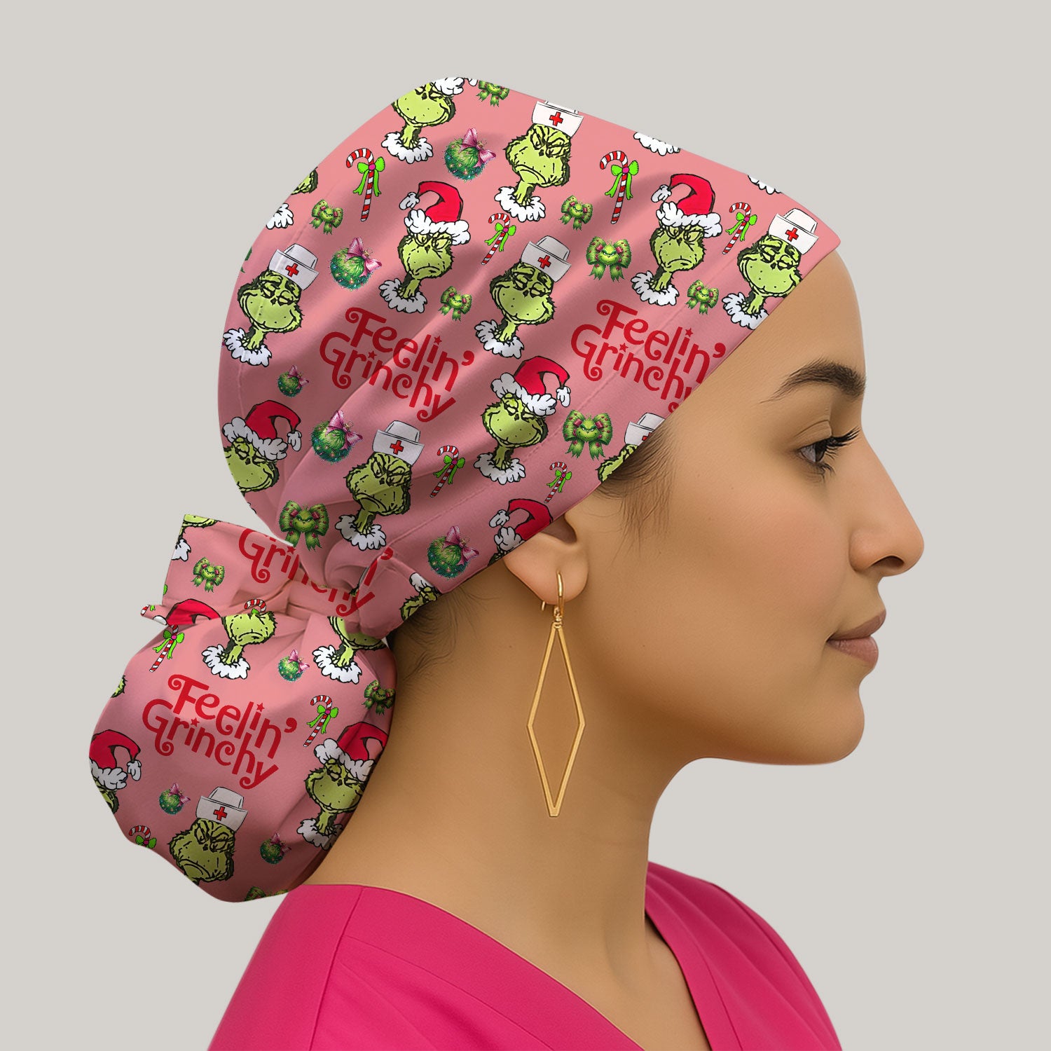 Feelin’ Grinchy Christmas Nurse Scrub Cap - Funny Holiday Surgical Hat Multi Color - Xmas Bouffant Cap for Women