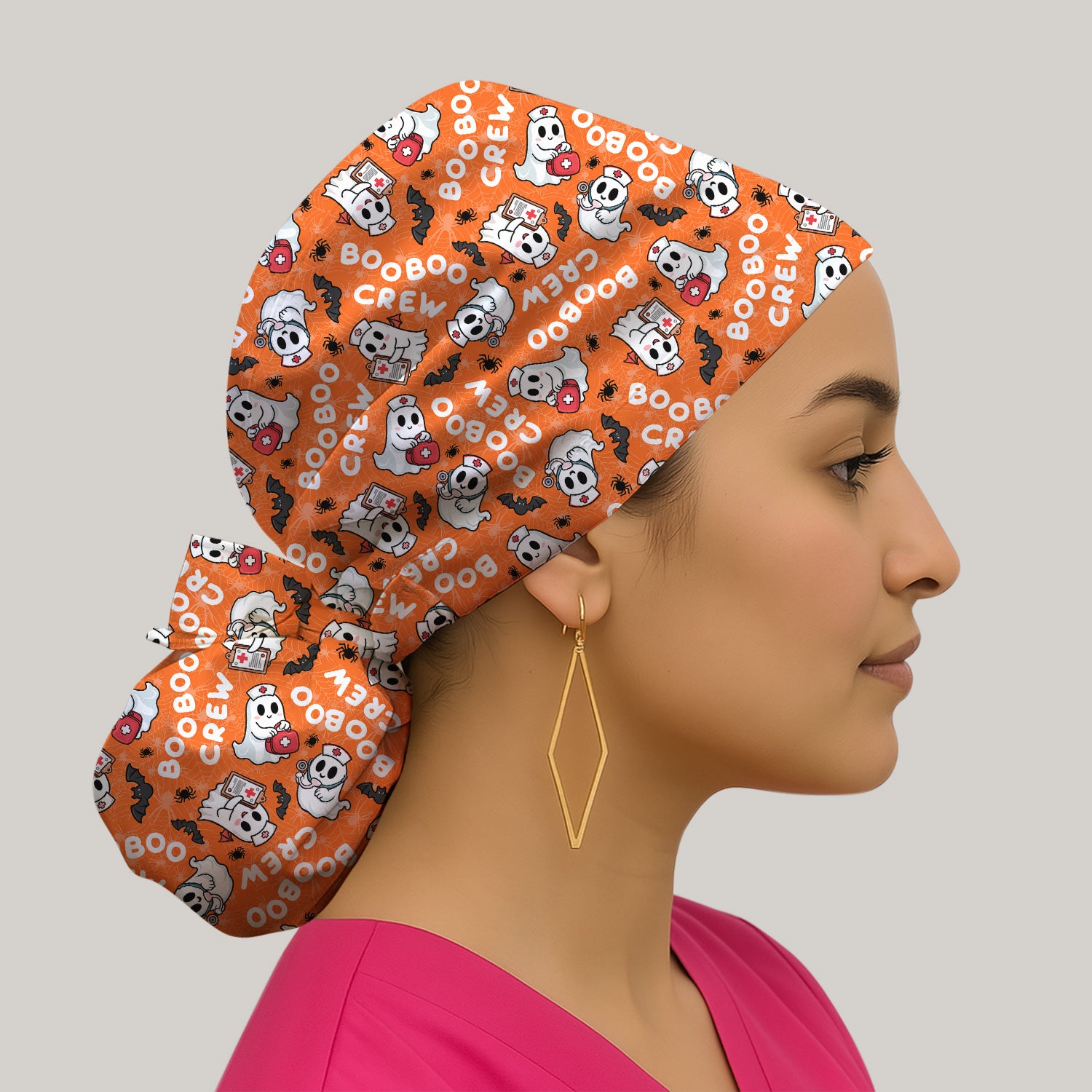 Cute Halloween Boo Boo Crew Ghost Scrub Cap, Surgical Caps for Doctors