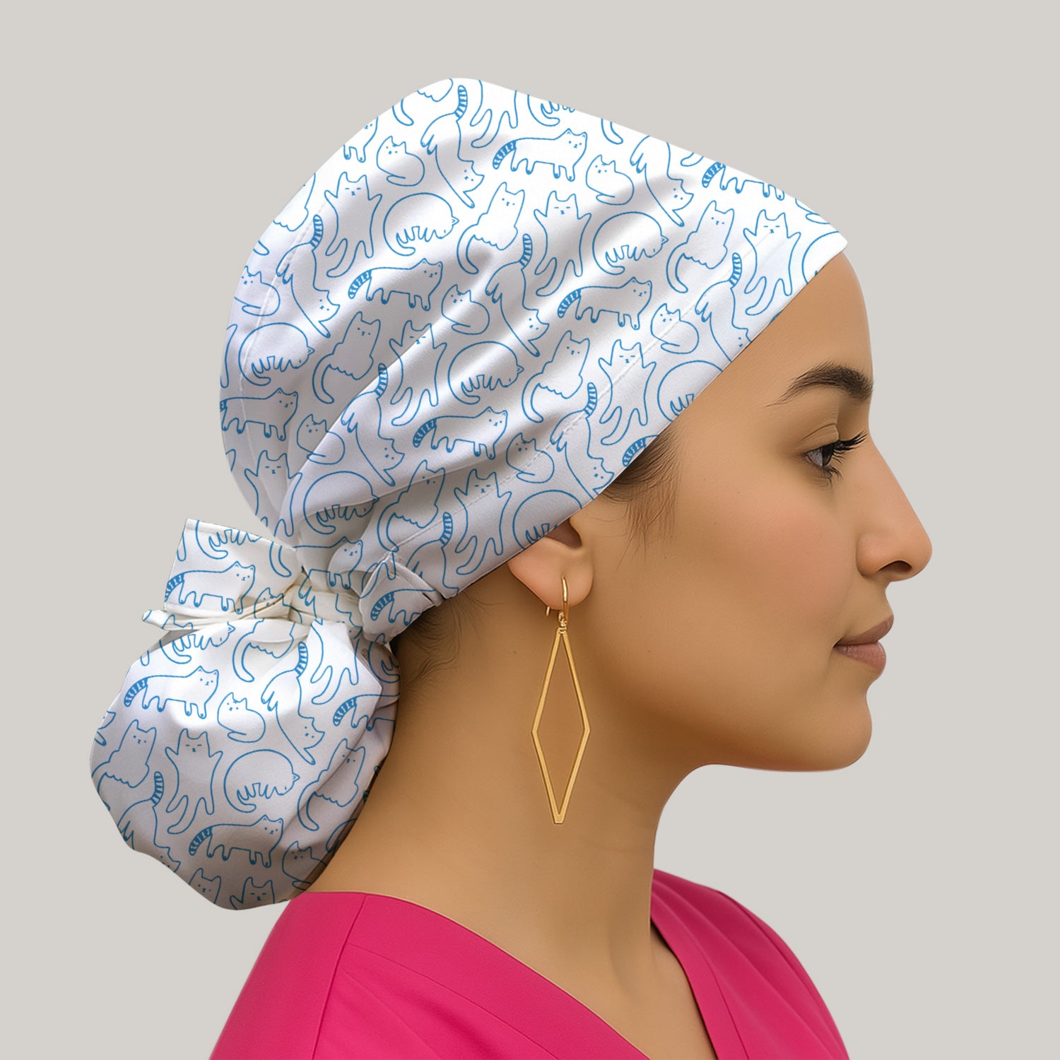Artistic Cat Pattern Medical Scrub Cap, Breathable Fabrics Nursing Uniform