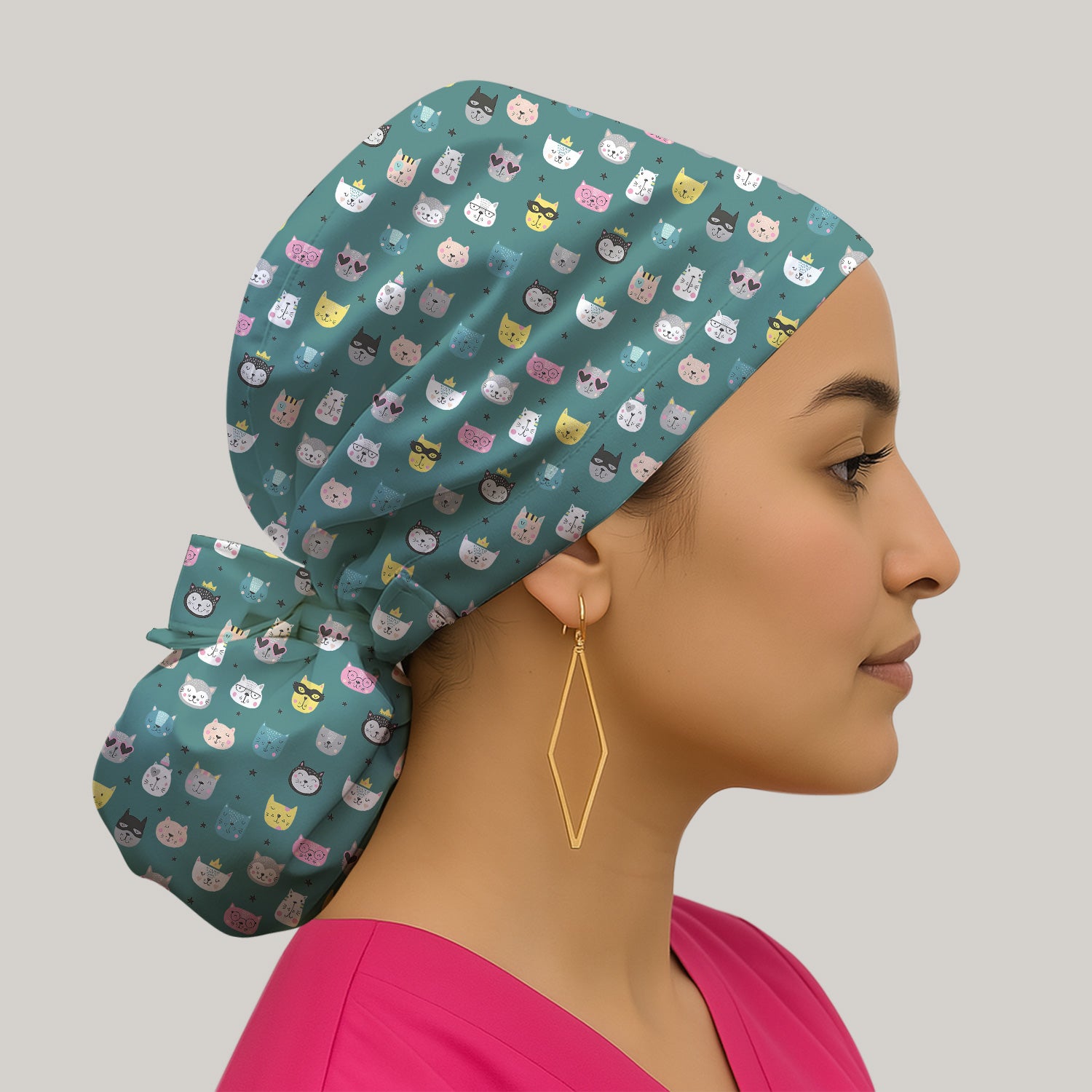 Cute Colorful Cat Pattern Bouffant Scrub Caps, Surgical Caps for Doctors