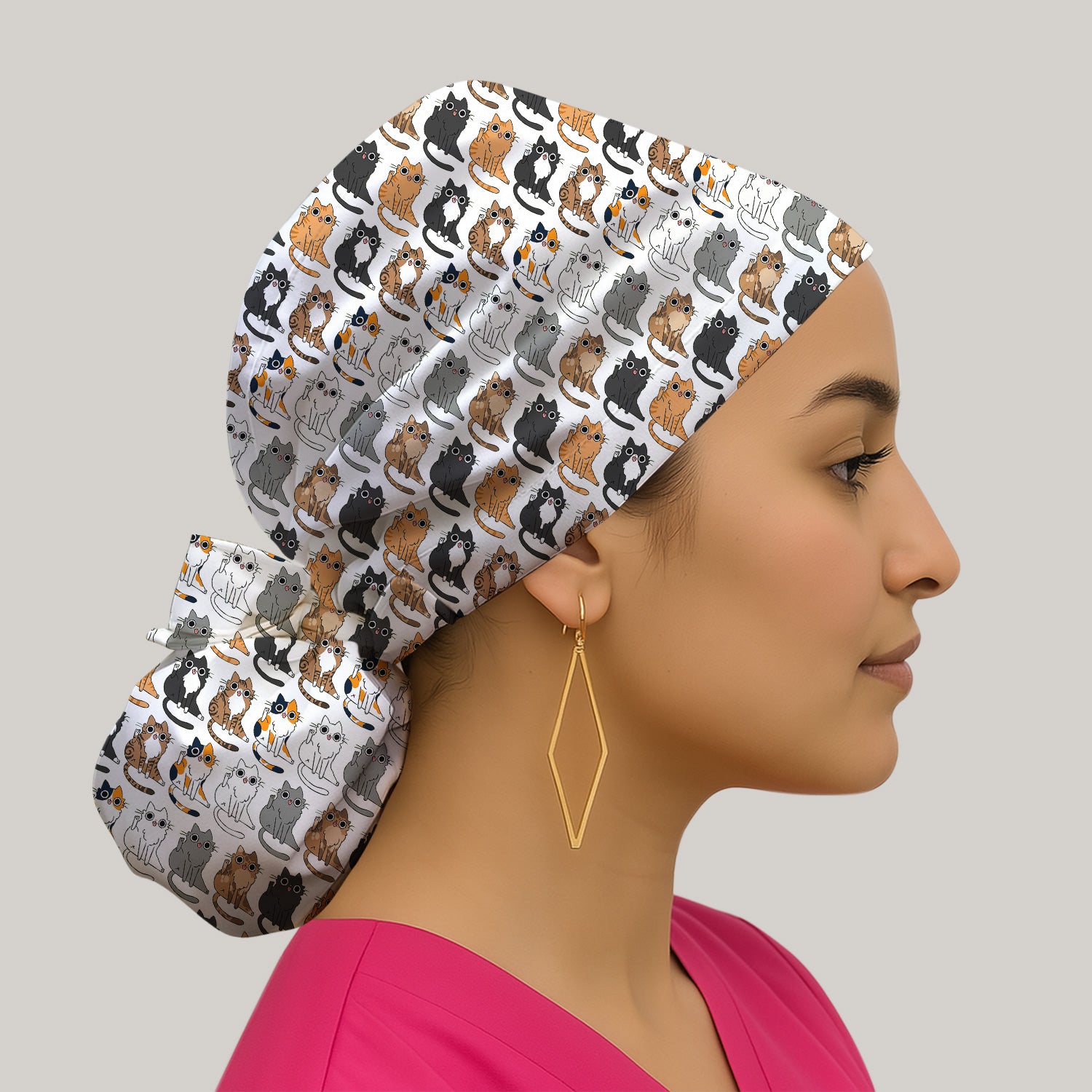 Cute Cartoon Cat Pattern Scrub Cap, Bouffant Scrub Caps for Women