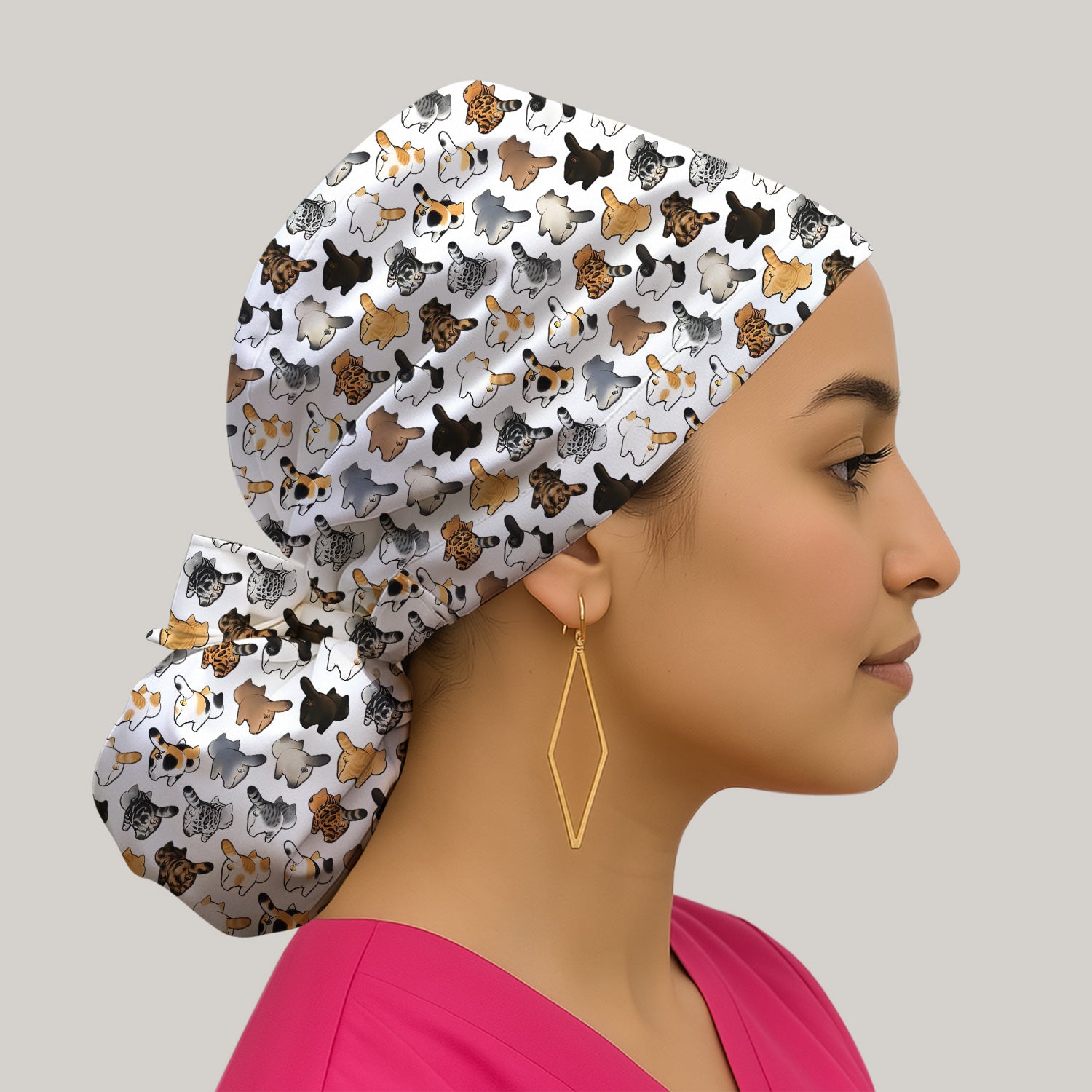 Cat Butt Pattern Medical Scrub Cap, Breathable Fabrics Nursing Uniform