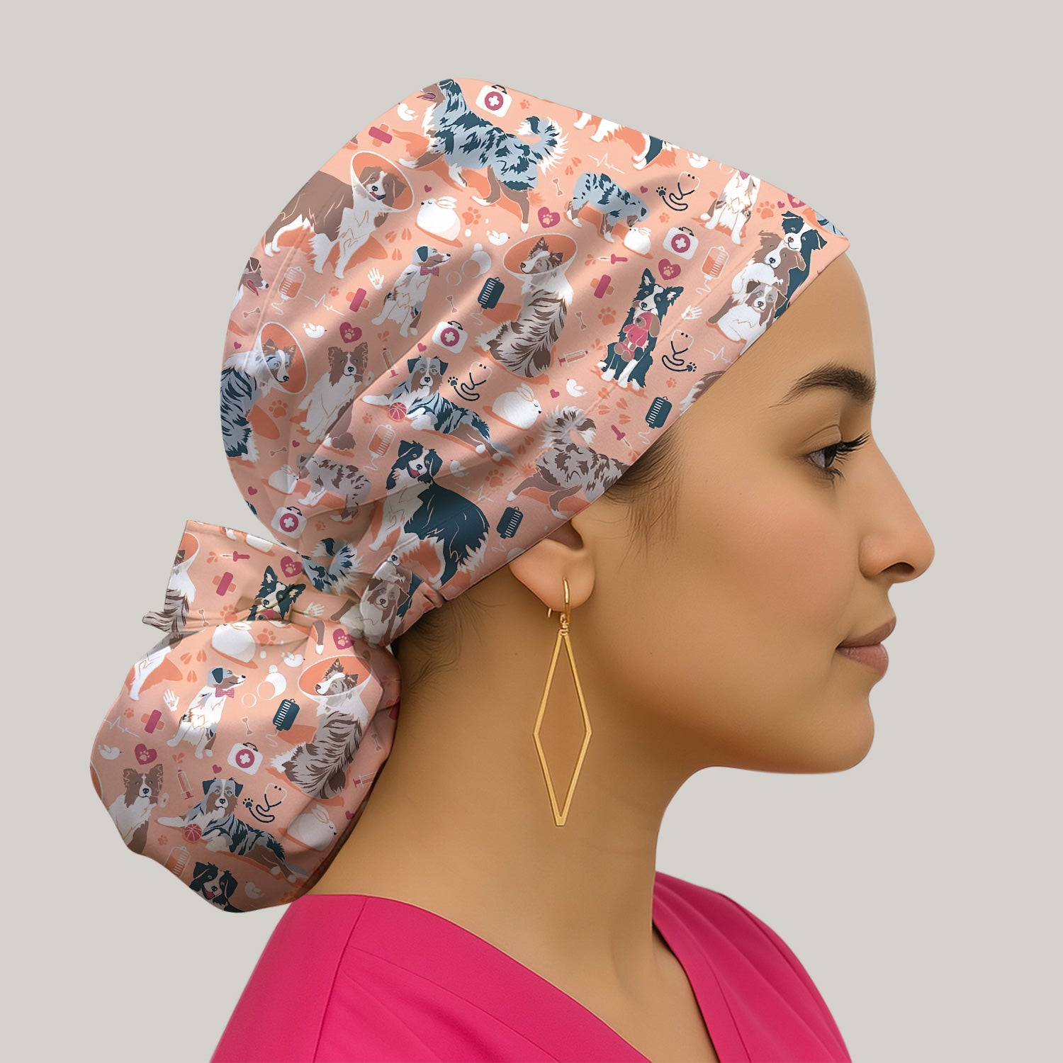 Cute Dog Pattern Veterinary Scrub Cap, Bouffant Scrub Caps for Women
