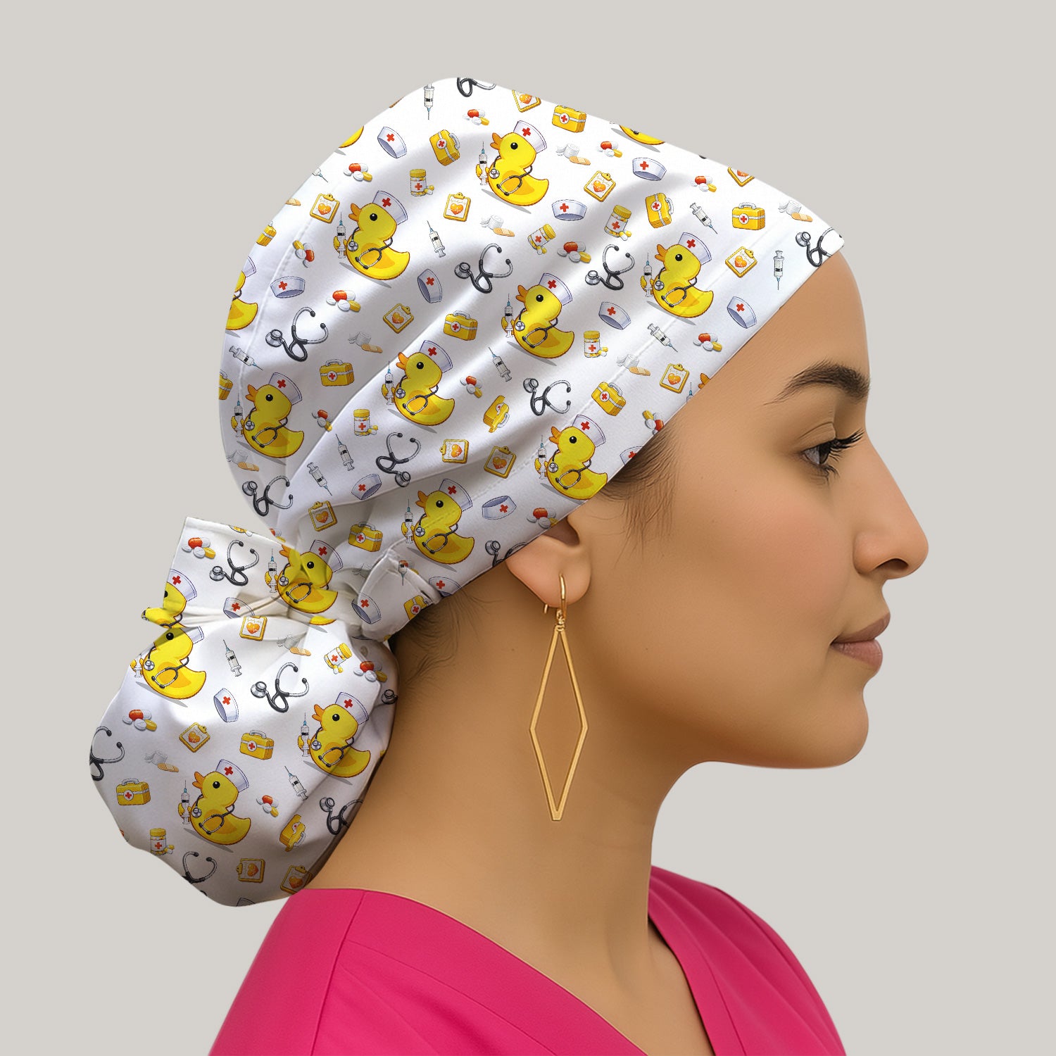 Playful Medical Duck Print Scrub Cap, Surgical Caps for Doctors