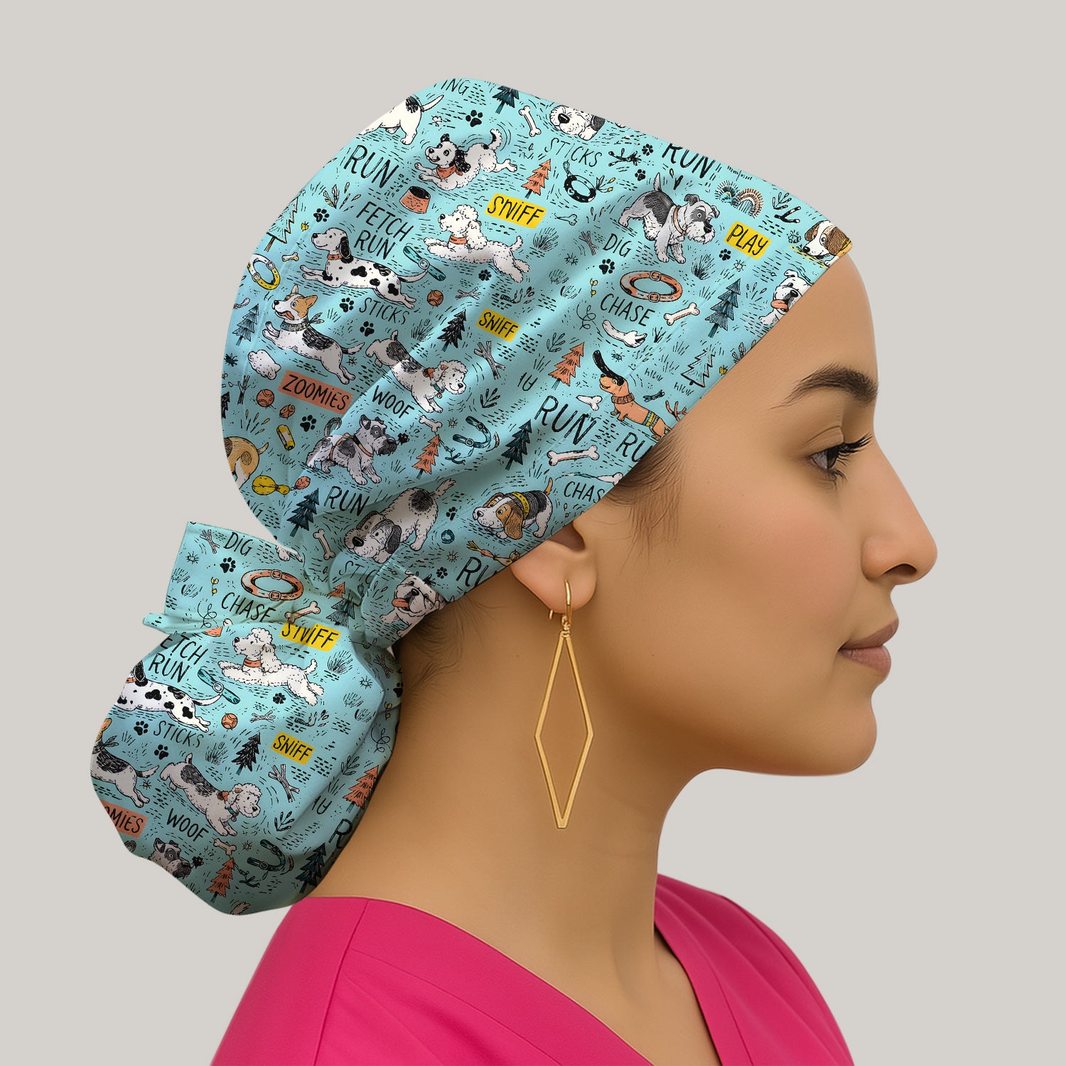Playful Cartoon Puppy Adventure Pattern Scrub Cap, Surgical Caps for Doctors
