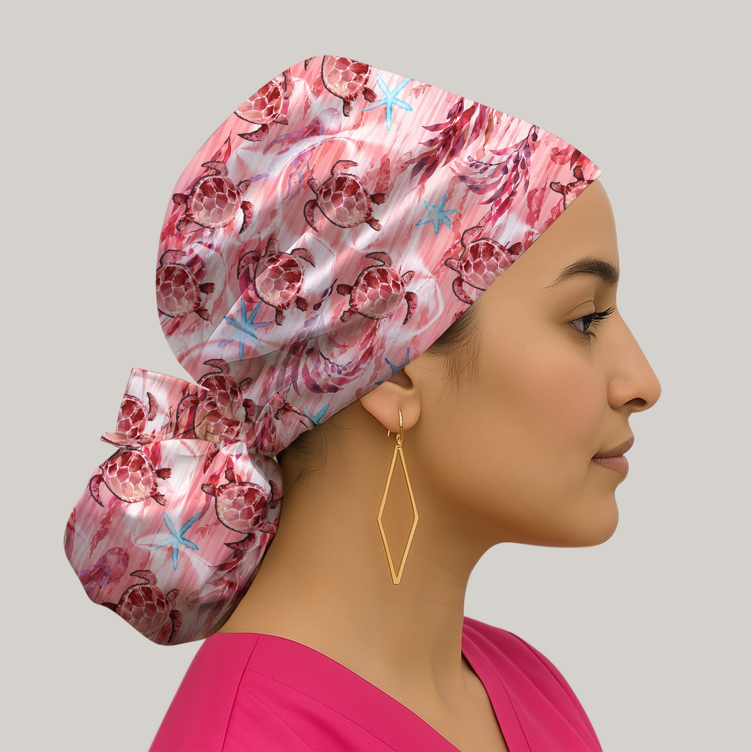 Pink Sea Turtle Ocean Pattern Scrub Cap, Surgical Caps for Doctors