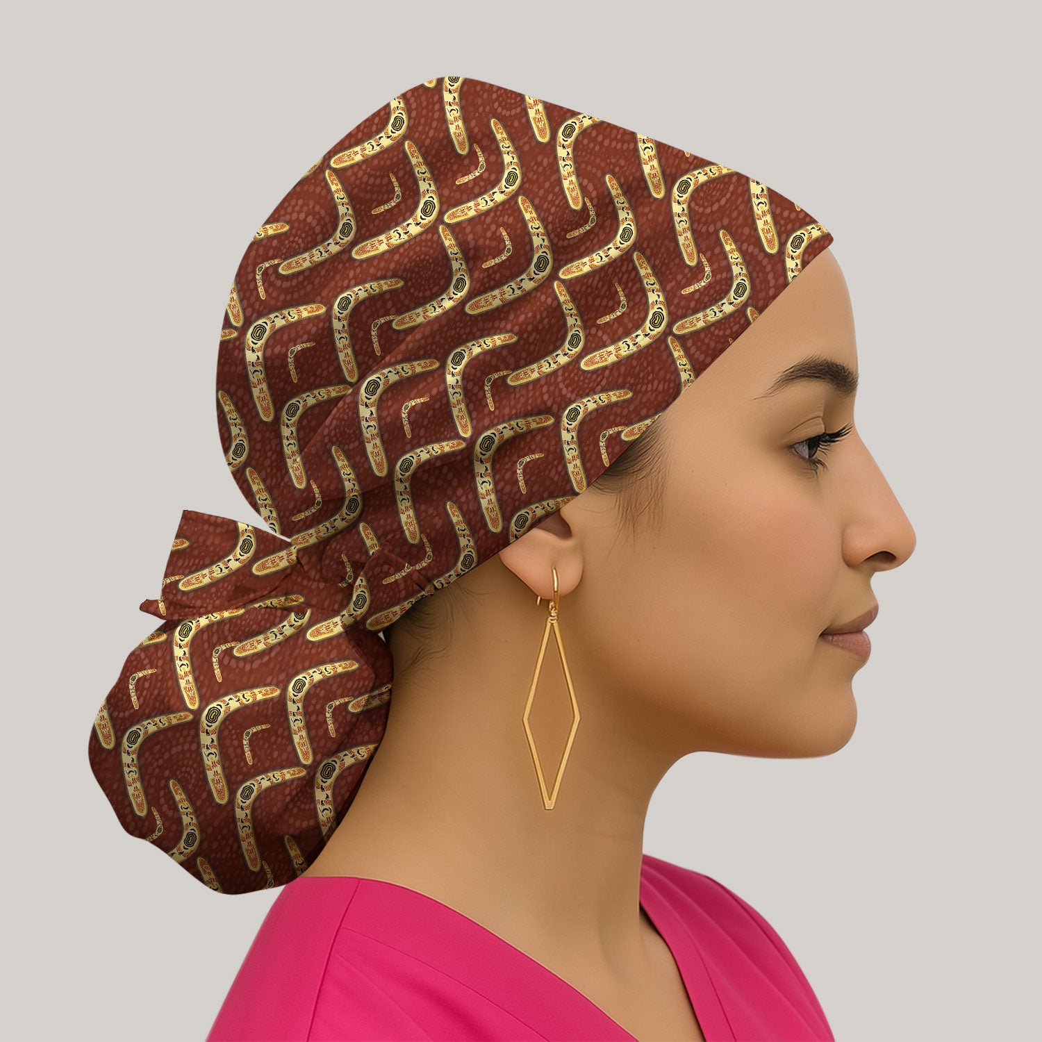 Aboriginal Boomerang Pattern Scrub Cap, Breathable Fabrics Caps Uniform