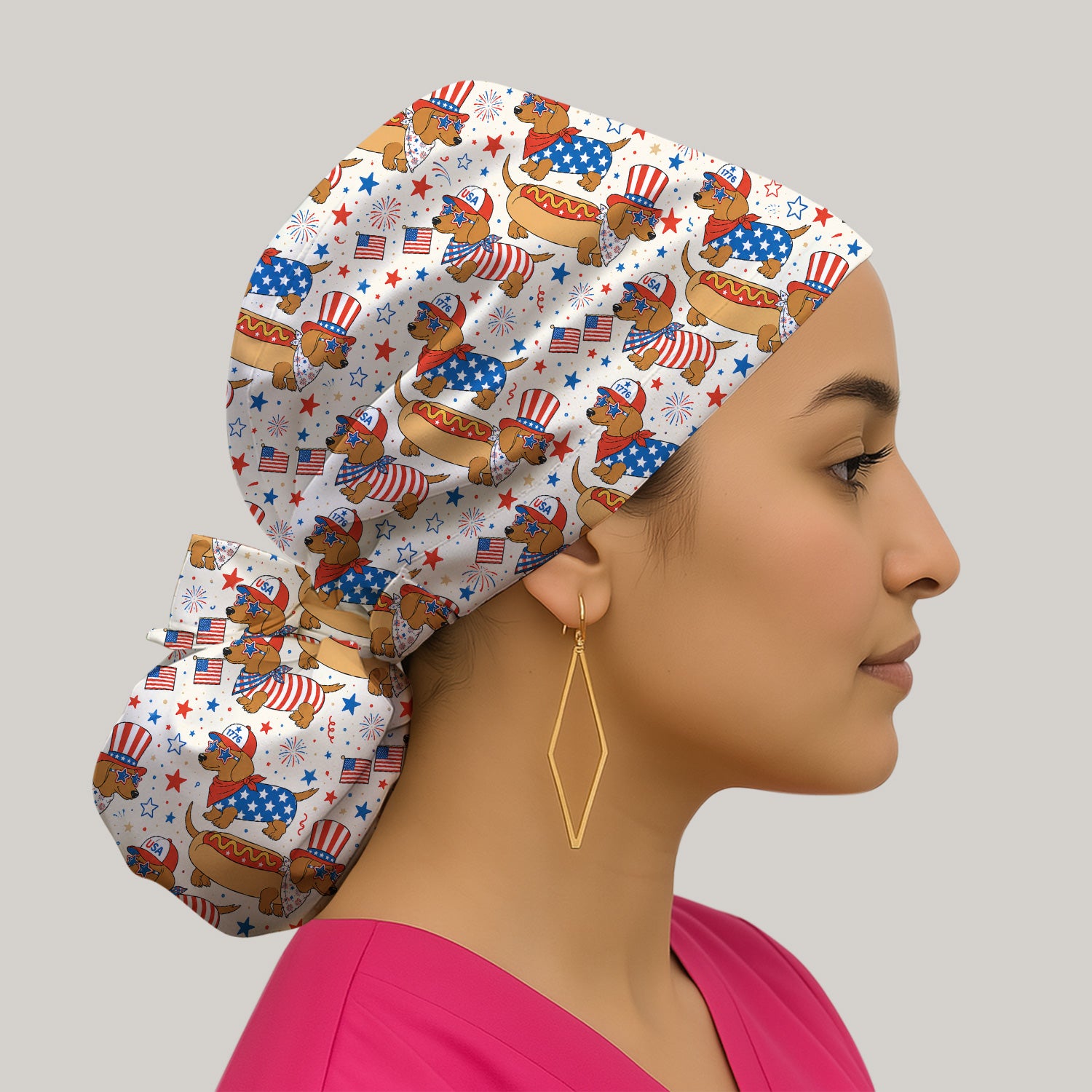 Patriotic Dachshund Fourth Of July Scrub Cap, Surgical Caps for Doctors
