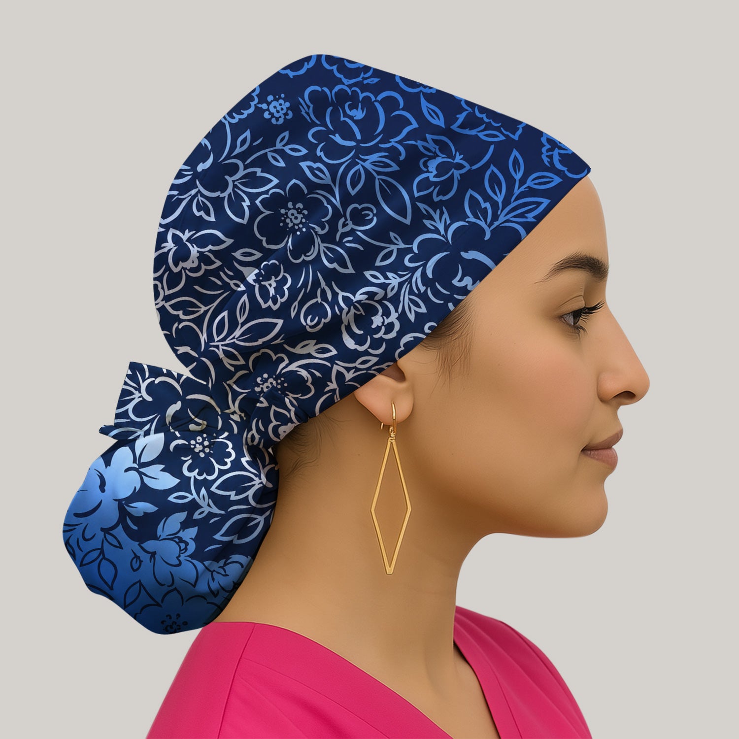Navy Botanical Flower Print Scrub Cap, Surgical Caps for Doctors