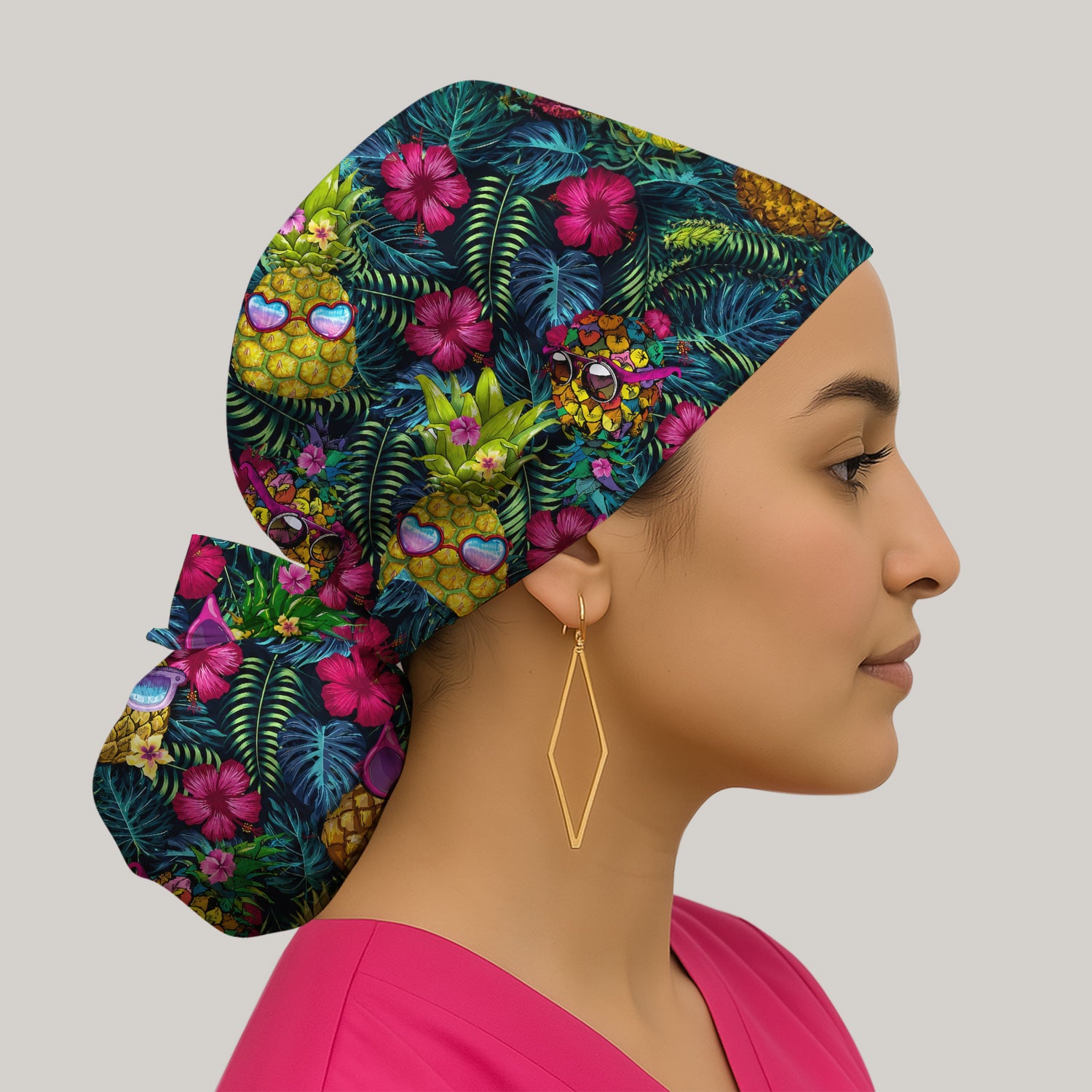 Cute Tropical Pineapple Sunglasses Pattern Scrub Cap, Surgical Caps for Doctors