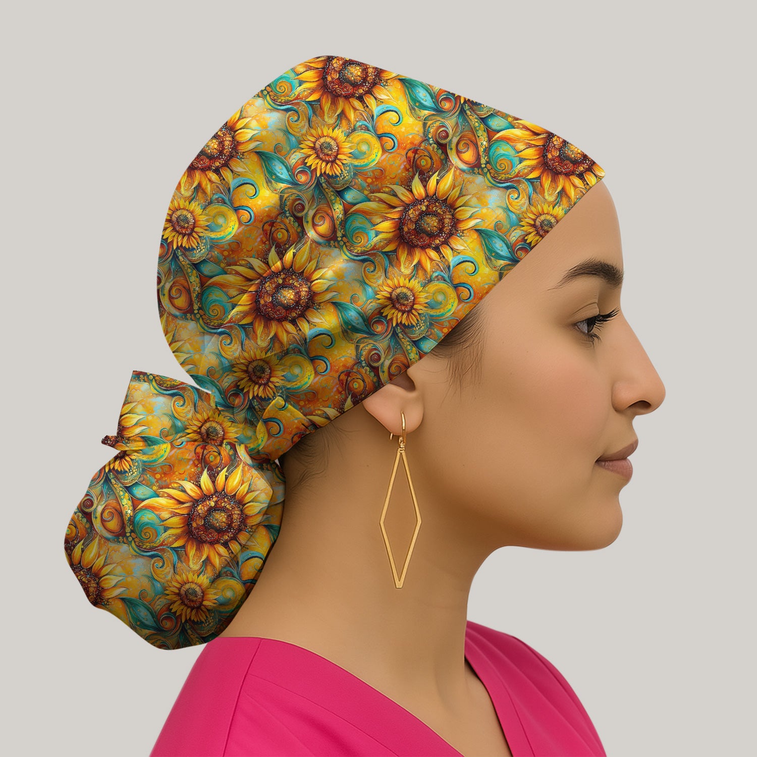 Sunflower Swirl Floral Pattern Scrub Cap, Surgical Caps for Doctors