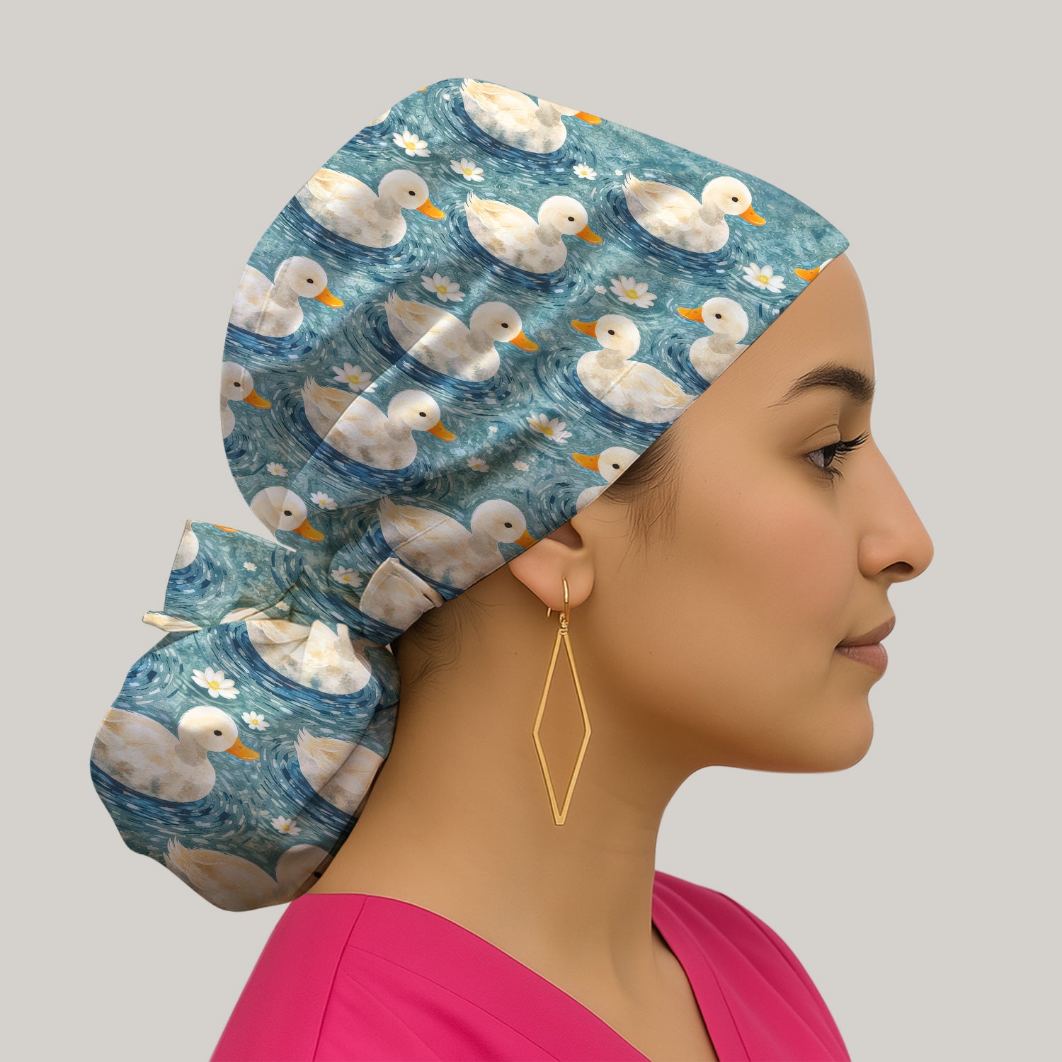 Charming Duck Pond Pattern Scrub Cap, Surgical Caps for Doctors