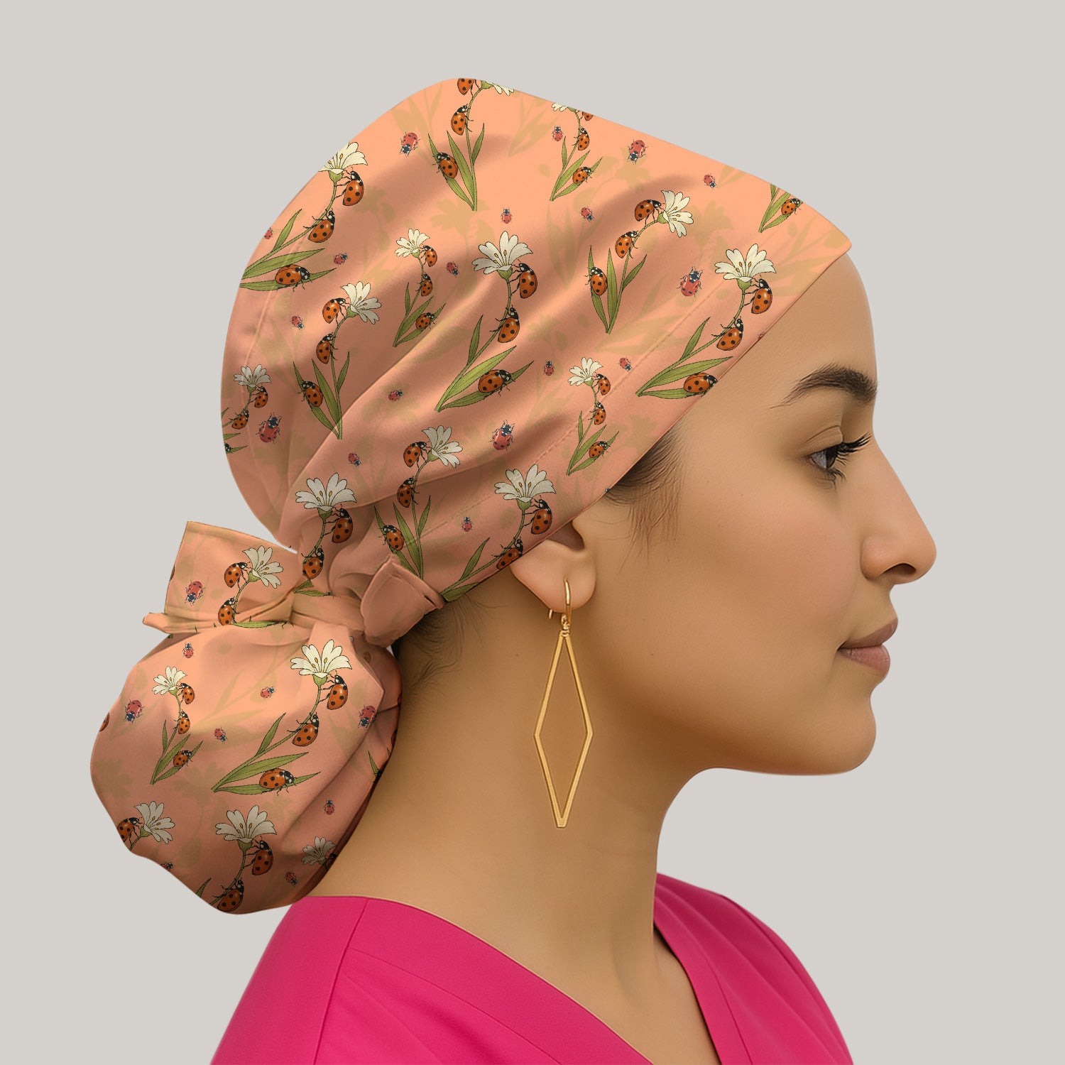 Fresh Daisy Ladybug Garden Pattern Cap, Bouffant Scrub Caps for Women