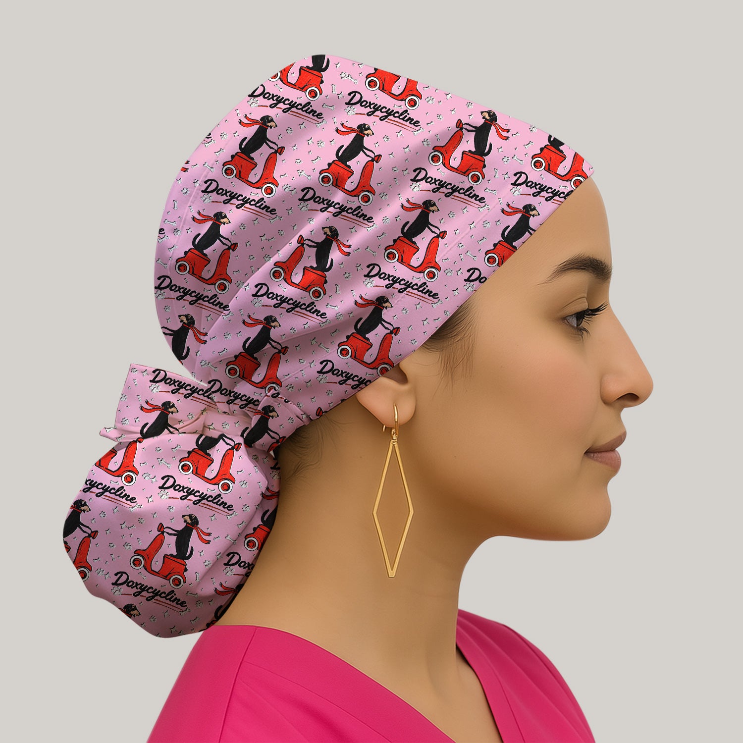 Funny Dachshund Riding Scooter Doxycycline Print Cap, Surgical Caps for Doctors