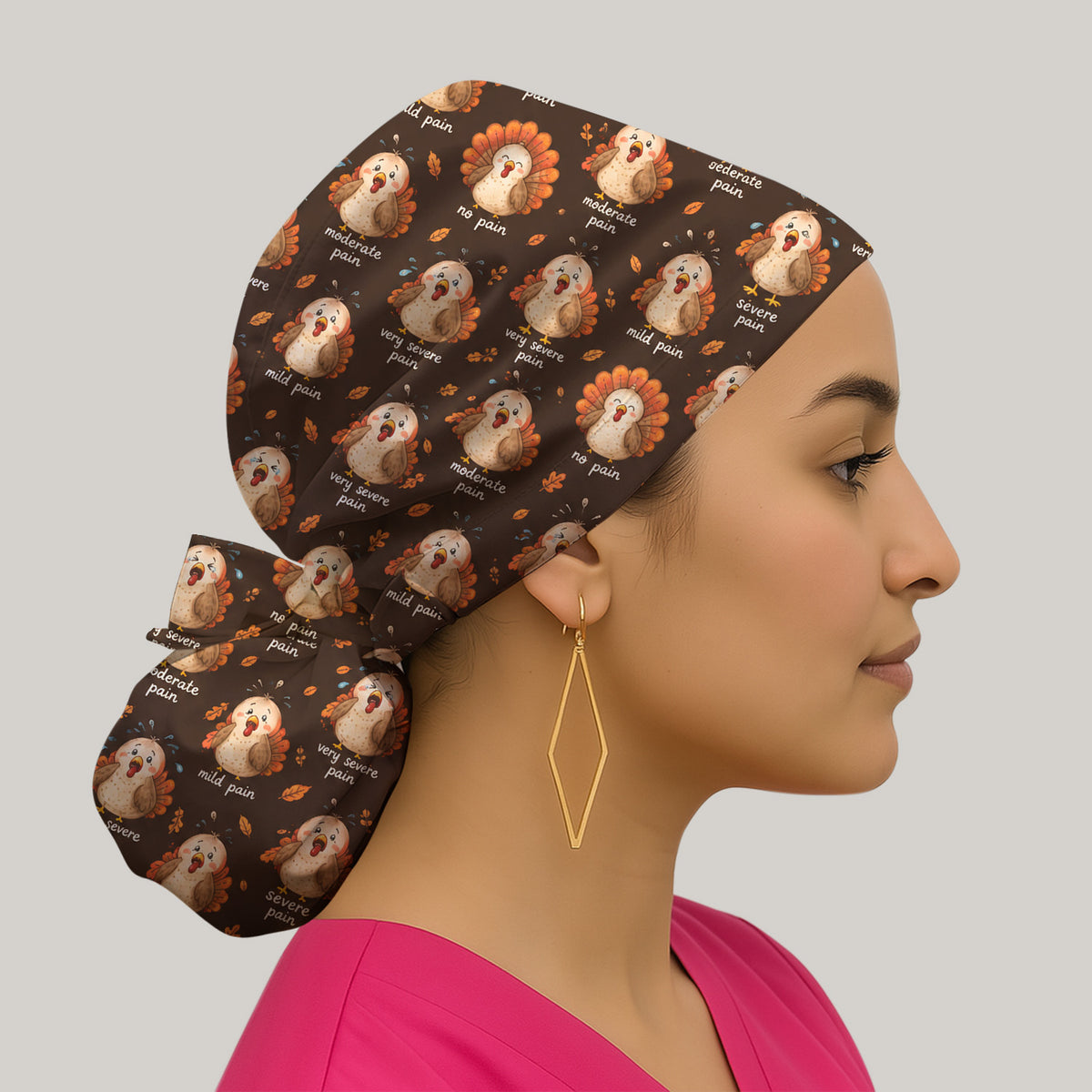 Funny Thanksgiving Turkey Pain Scale Pattern Scrub Cap, Surgical Caps for Nicu Nurses