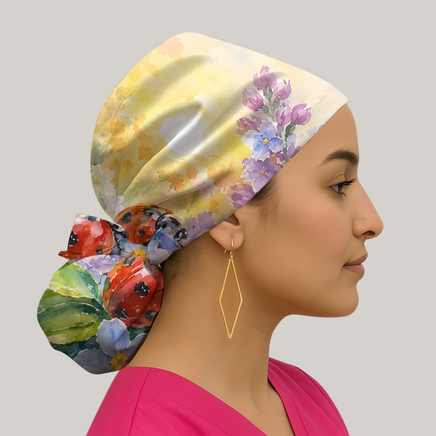 Ladybug Spring Flower Garden Print Scrub Cap, Surgical Caps for Doctors