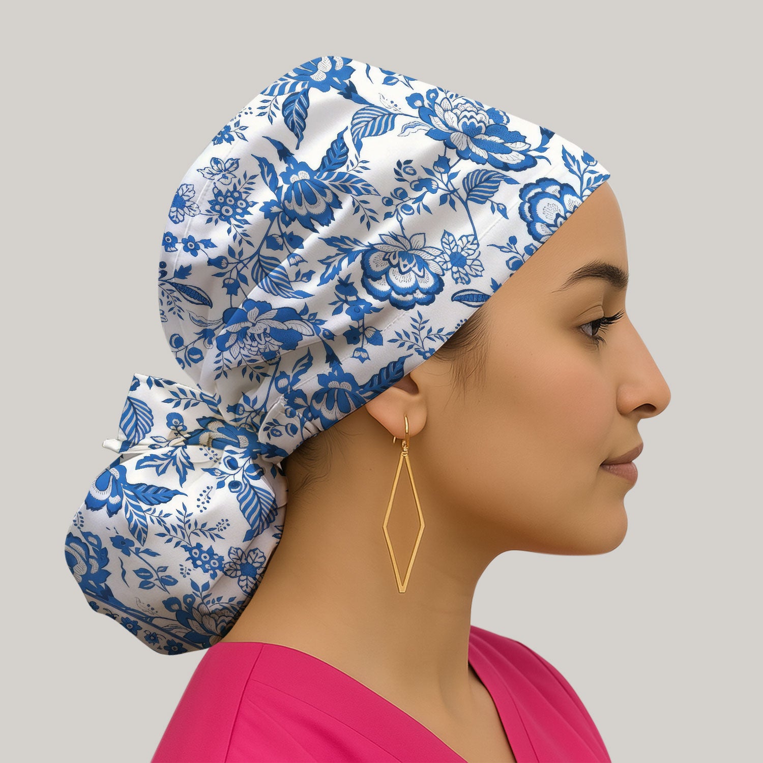 Toile De Jouy Scrub Cap For Women, Floral Pattern Nurse Hat, Comfortable Scrubs For Nursing