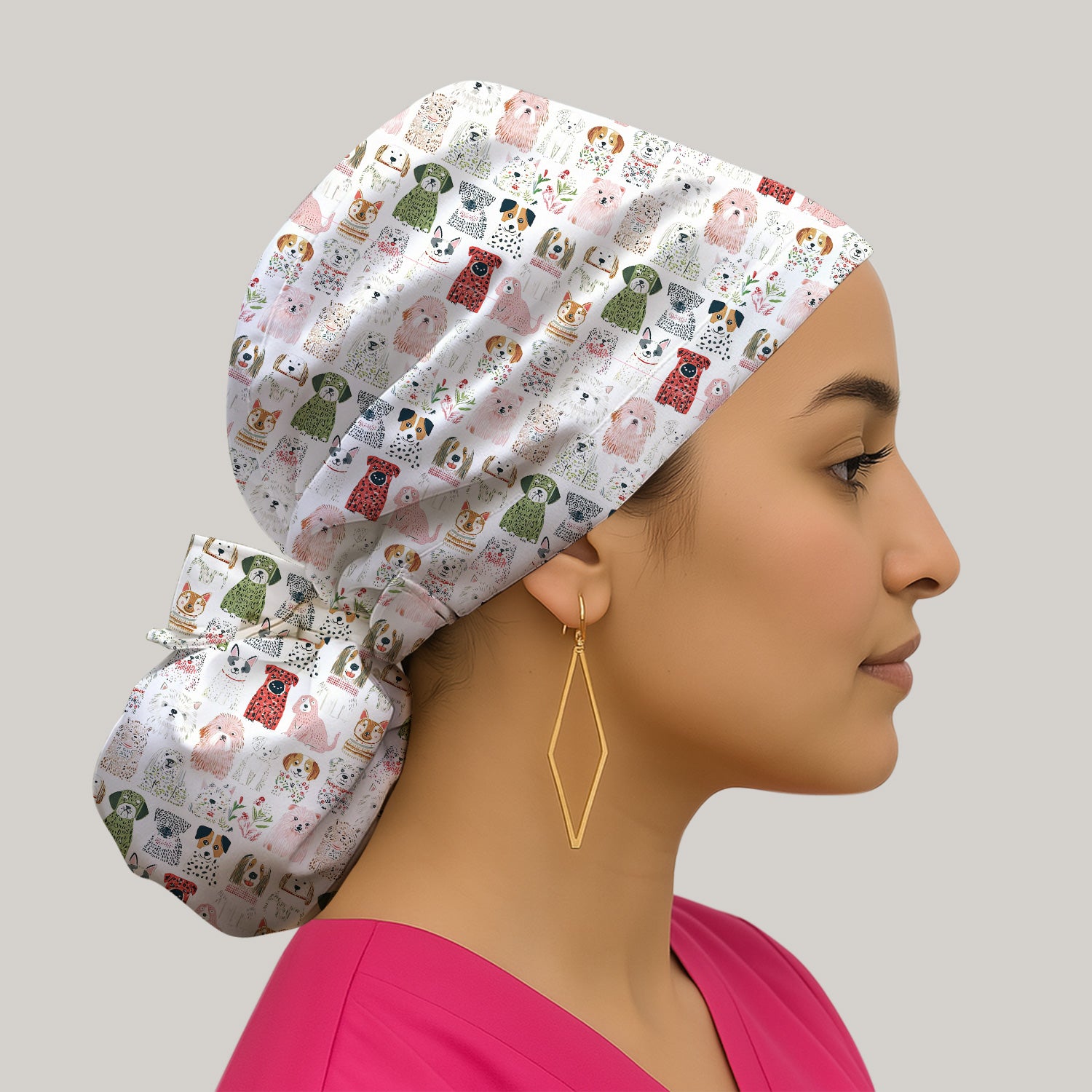Cute Cartoon Dog Breeds Pattern Scrub Cap, Surgical Caps for Doctors