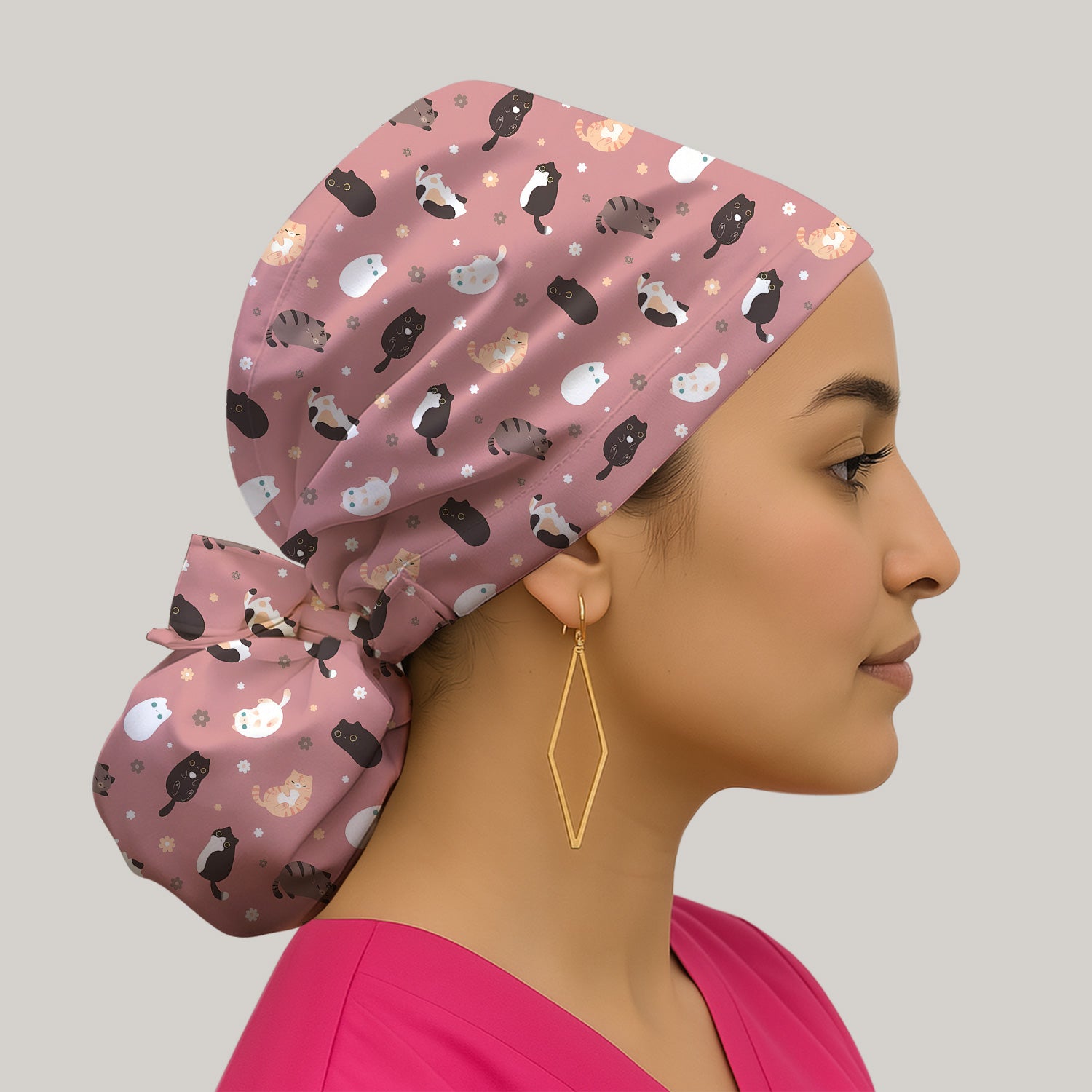 Adorable Kitty Nurse Pattern Scrub Cap, Surgical Caps for Doctors