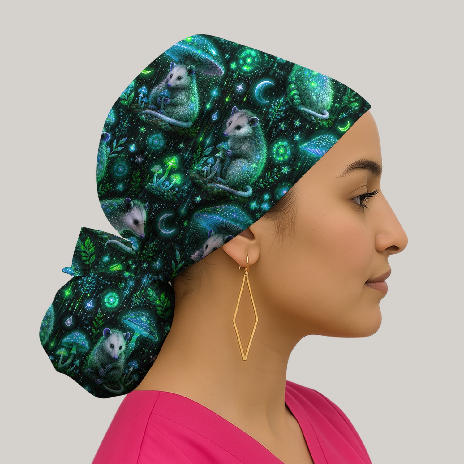 Moonlit Opossum Mushroom Pattern Scrub Cap, Surgical Caps for Doctors