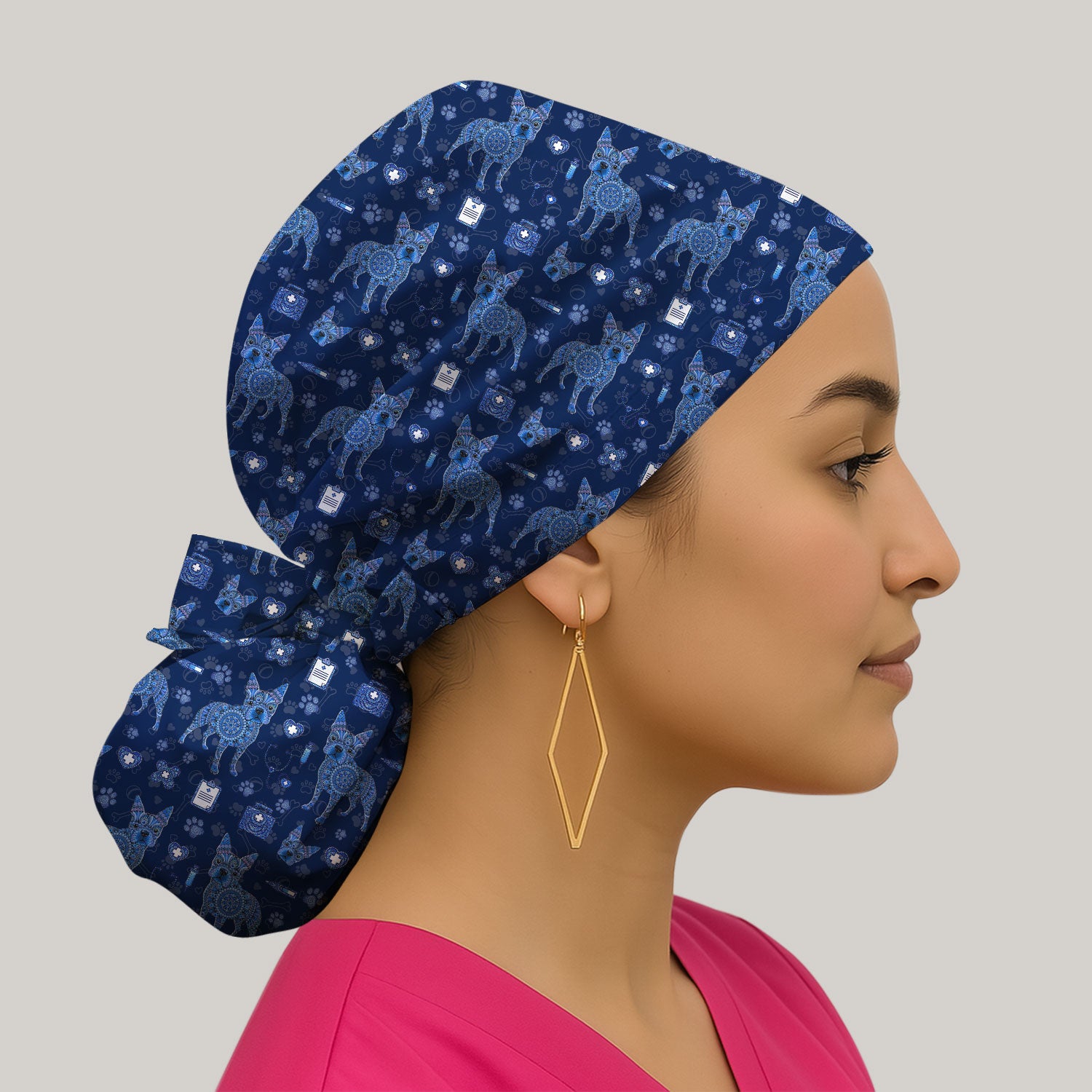 Blue Heeler Australian Cattle Dog Scrub Cap, Australia Dot Art Pattern Hat, Breathable Fabrics Nursing Uniform