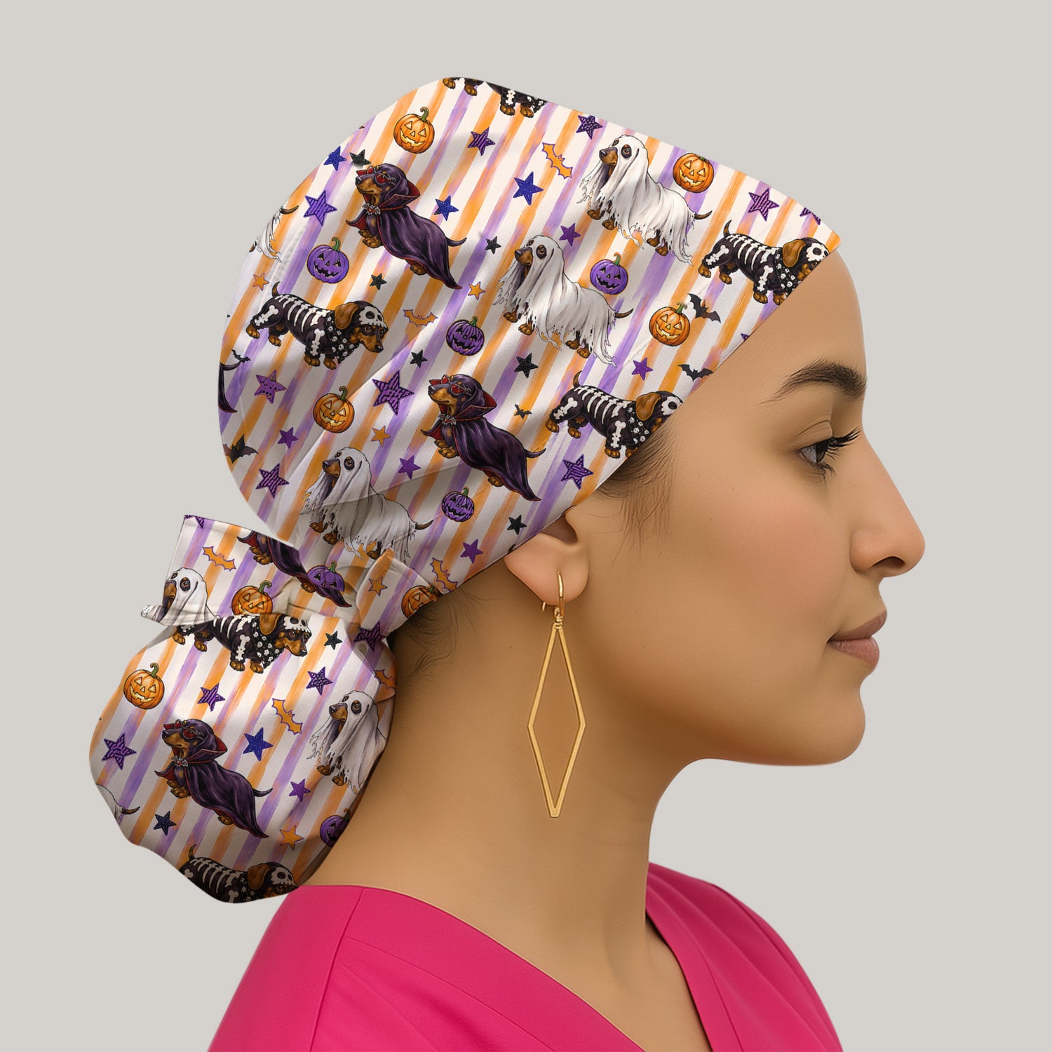 Halloween Dachshund Stripe Pattern Scrub Cap, Surgical Caps for Doctors