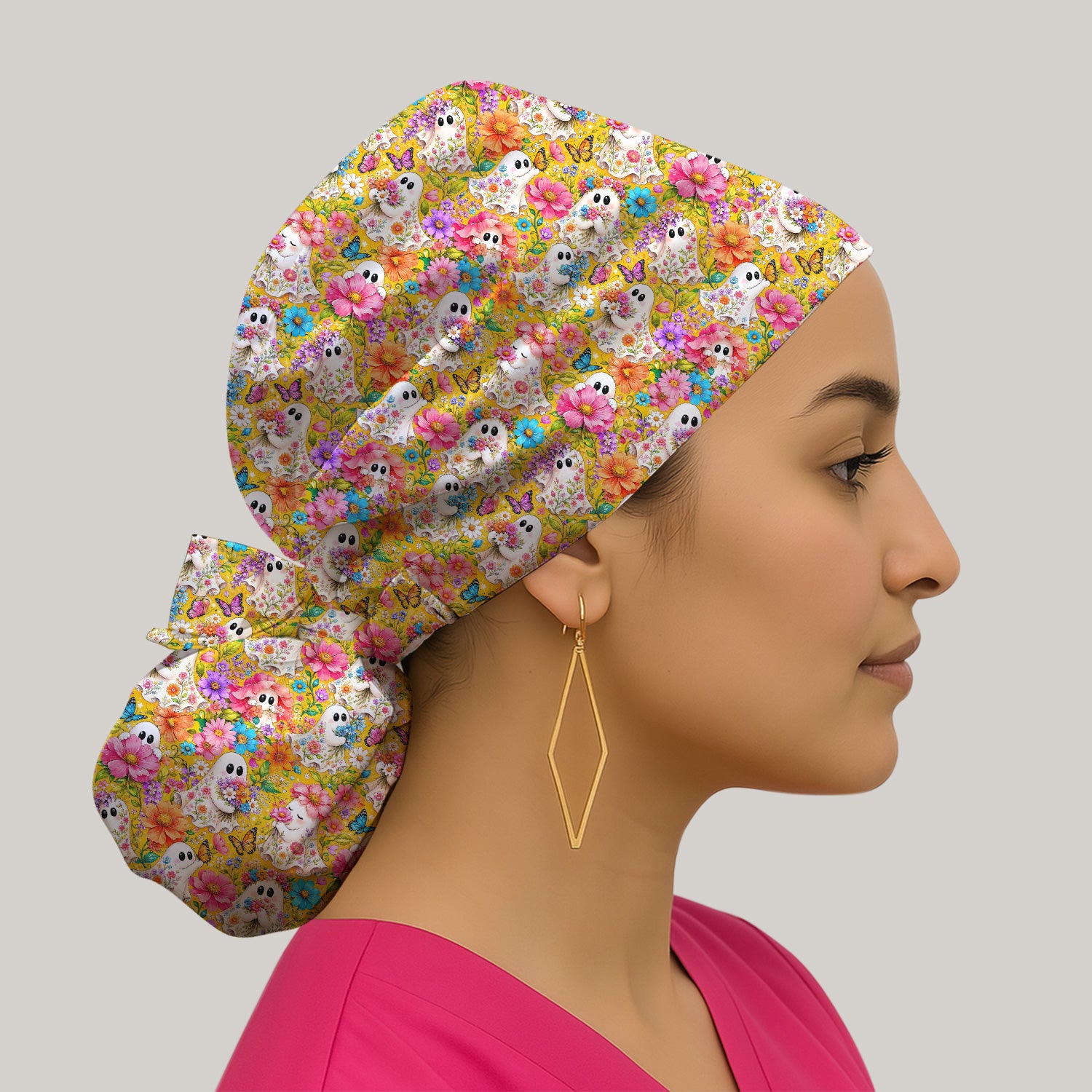 Cute Floral Ghosts And Butterflies Scrub Cap, Surgical Caps for Doctors
