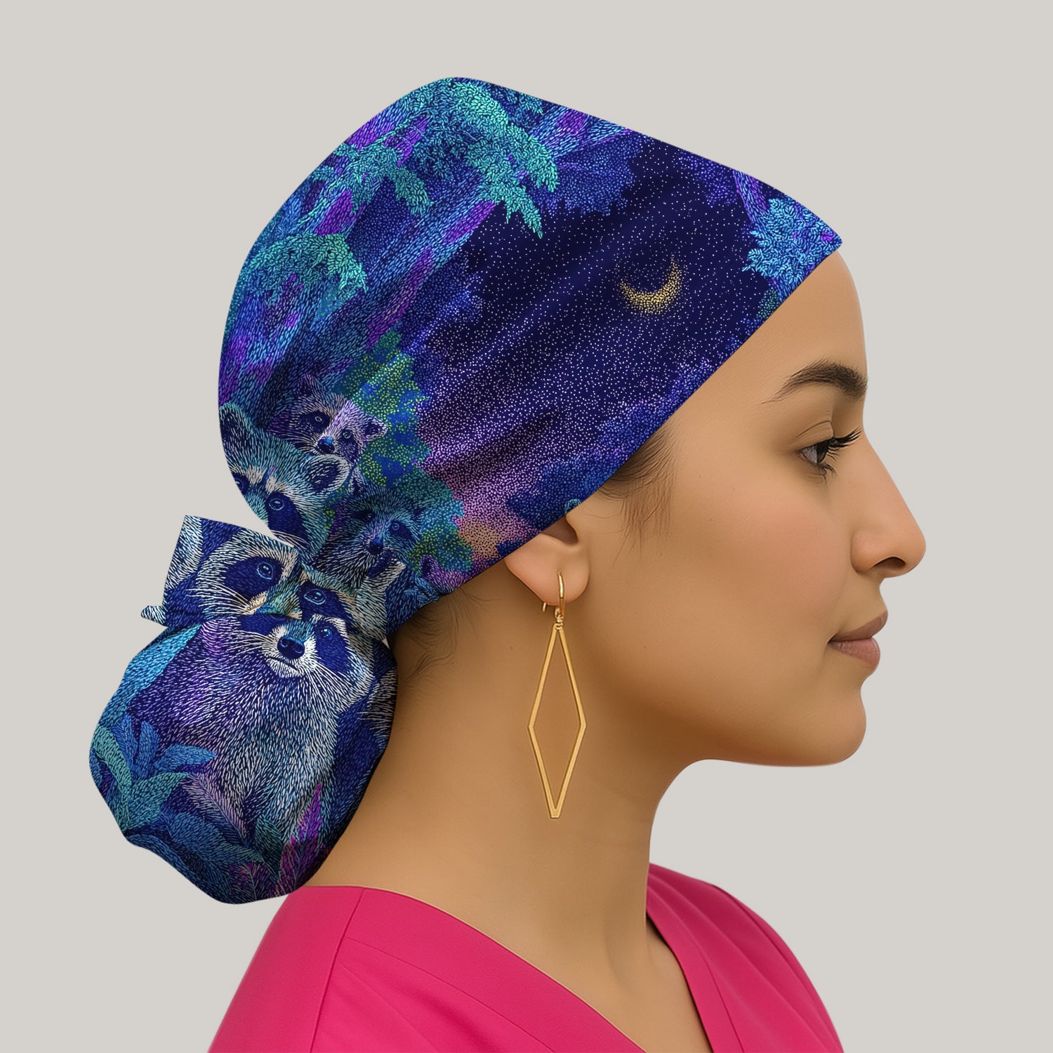 Moonlit Raccoon Pattern Scrub Cap, Surgical Caps for Doctors