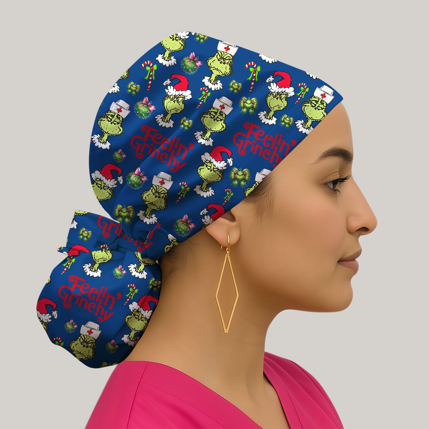 Feelin’ Grinchy Christmas Nurse Scrub Cap - Funny Holiday Surgical Hat Multi Color - Xmas Bouffant Cap for Women