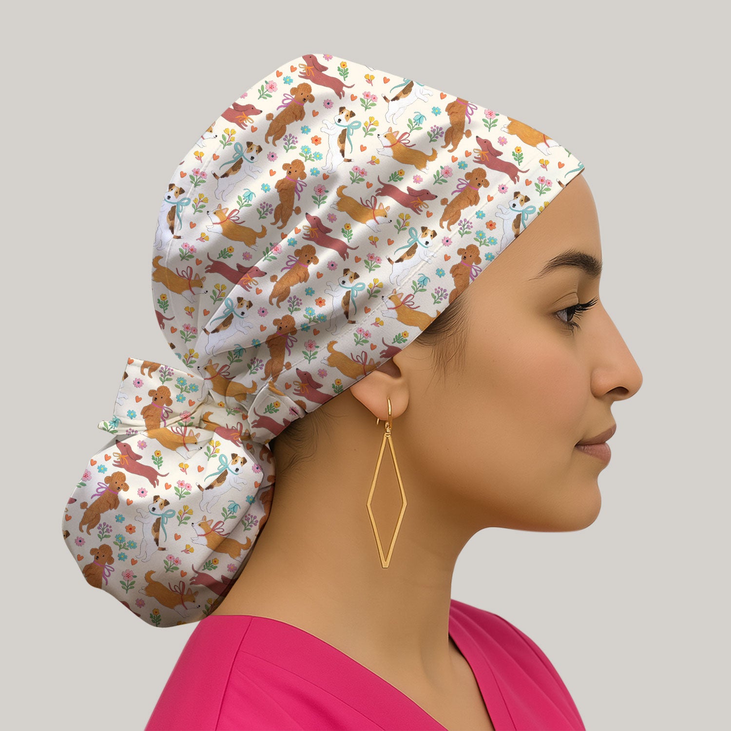Cute Cartoon Dog Print Scrub Cap, Bouffant Scrub Caps for Women
