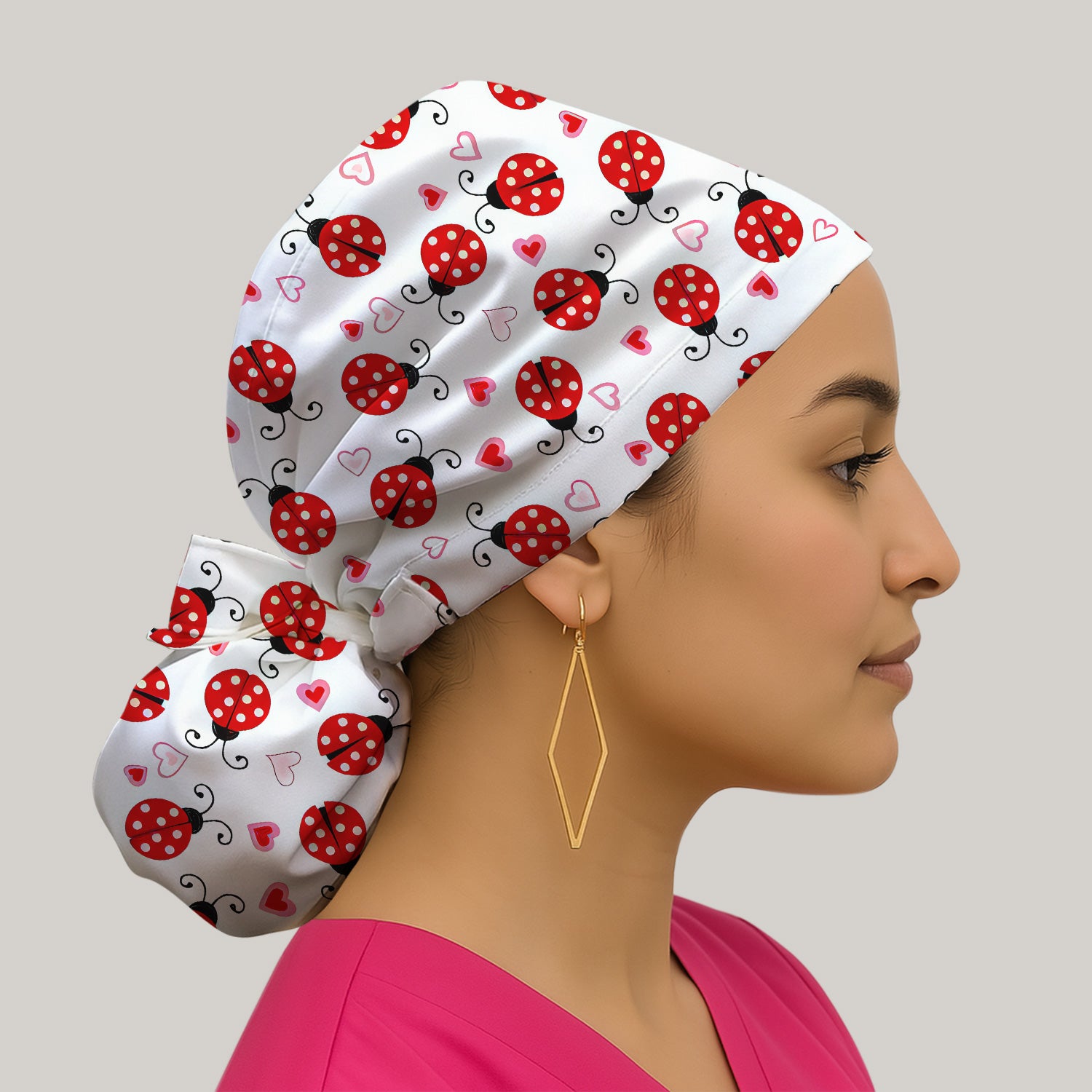 Cute Ladybug Heart Love Pattern Scrub Cap, Surgical Caps for Doctors
