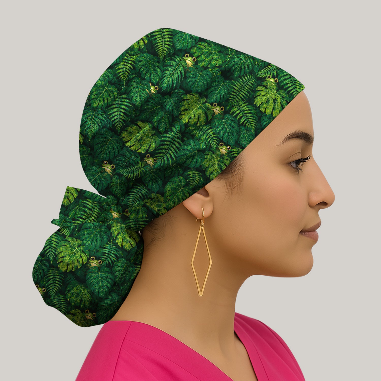 Cute Hidden Frog Jungle Pattern Scrub Cap, Surgical Caps for Doctors