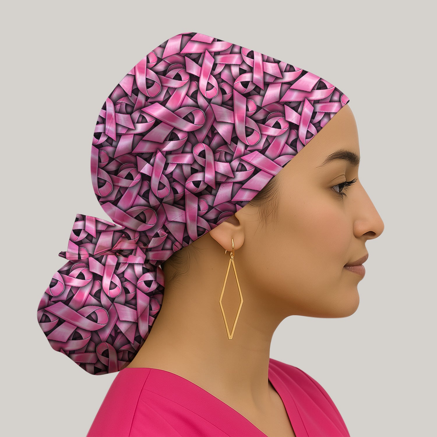 Breast Cancer Awareness Ribbon Oncology Scrub Cap, Surgical Caps for Doctors