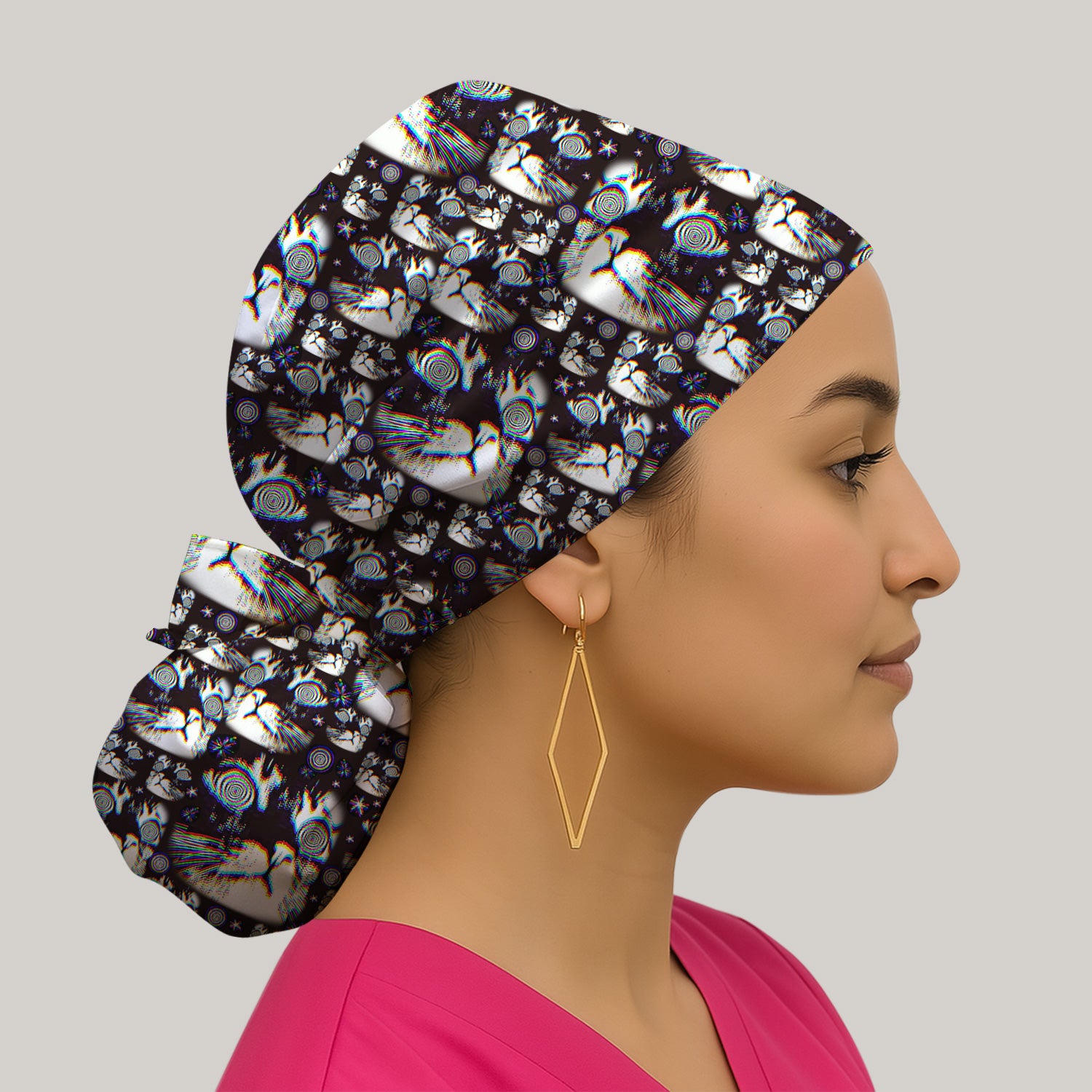 Funny Cosmic Cat Eye Spiral Pattern Scrub Cap, Surgical Caps for Doctors