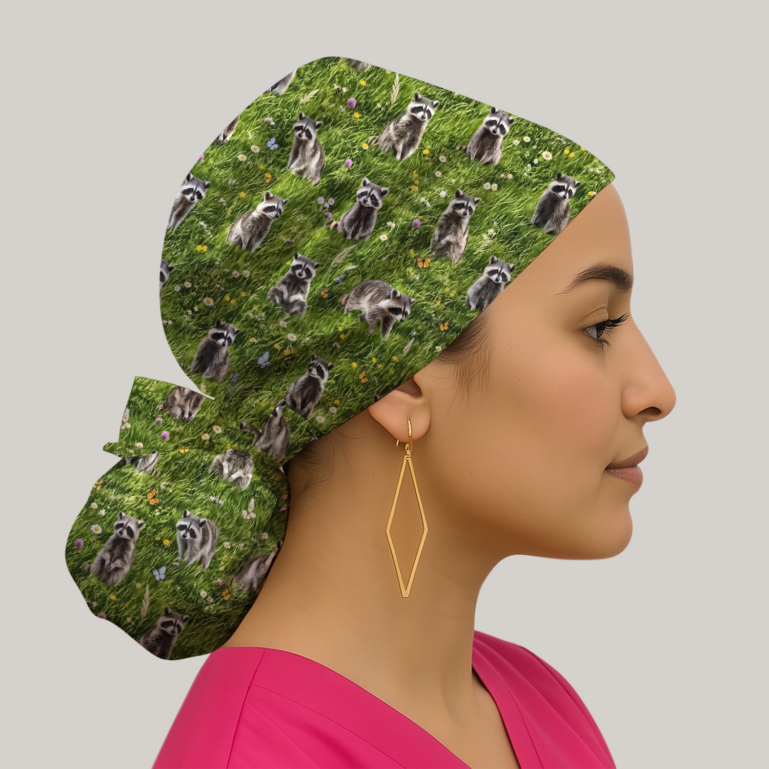 Raccoon Meadow Print Scrub Cap, Surgical Caps for Doctors