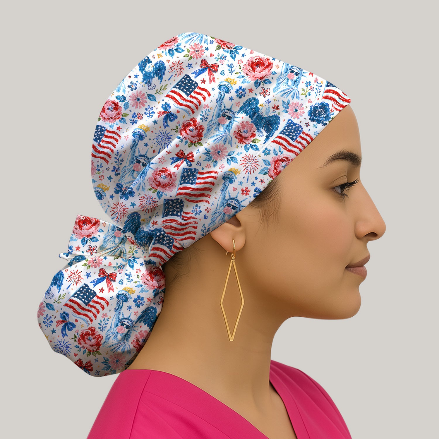 Patriotic Liberty Nurse Pattern Scrub Cap, Surgical Caps for Doctors