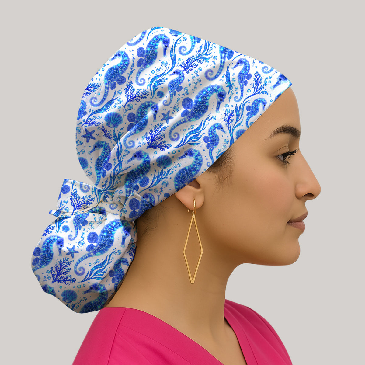 Blue Ocean Seahorse Pattern Scrub Cap, Surgical Caps for Doctors