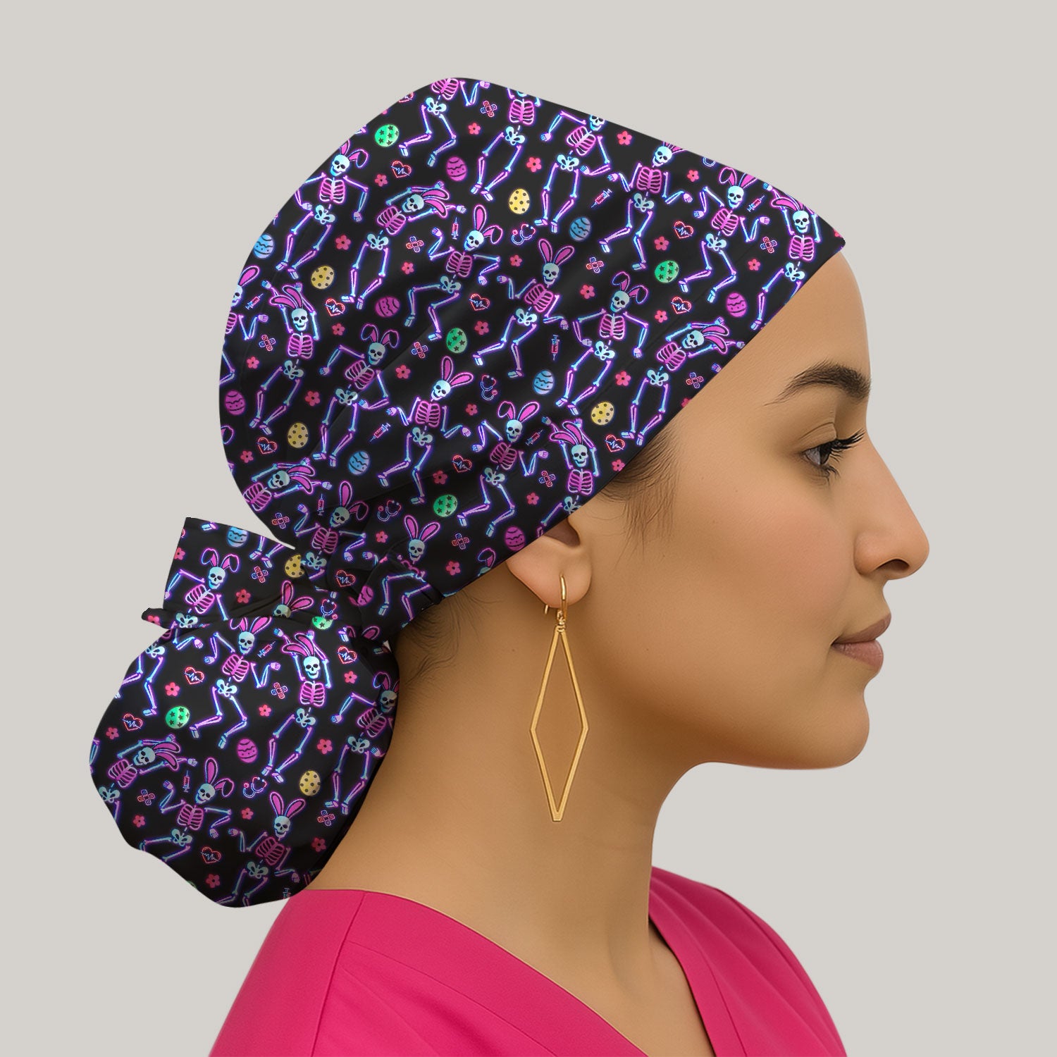 Neon Easter Skeleton Pattern Cap, Breathable Fabrics Caps Uniform